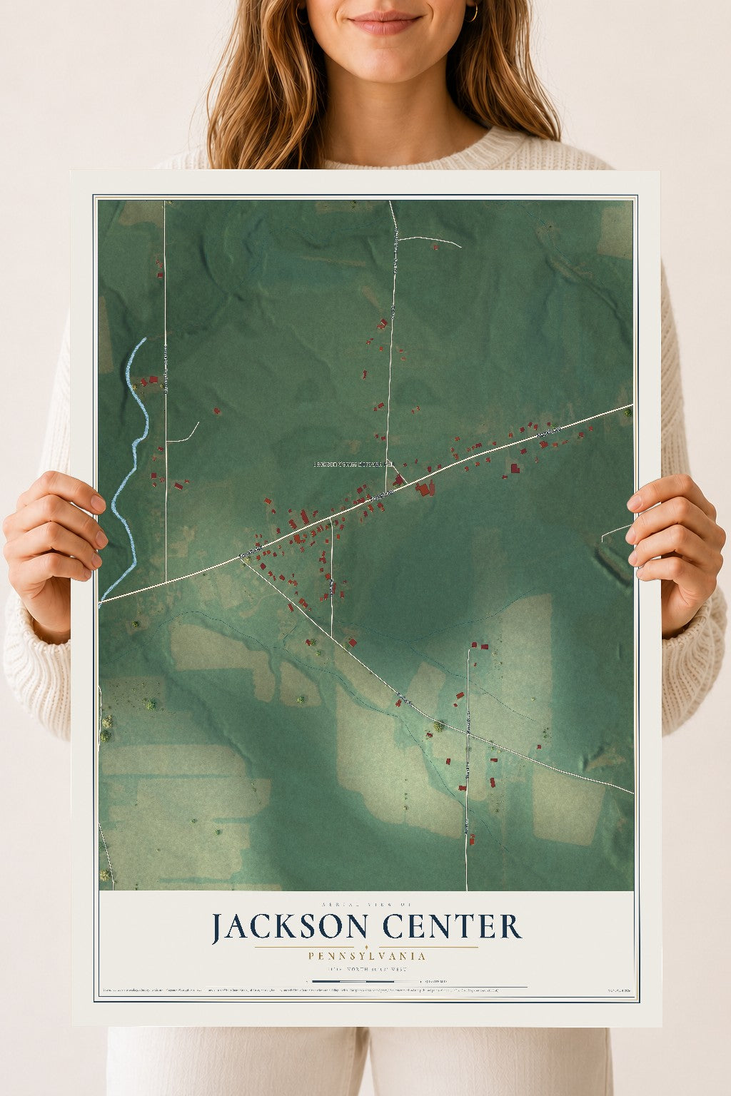 Map of Jackson Center, Pennsylvania, 18 x 24 inch unframed archival matte print