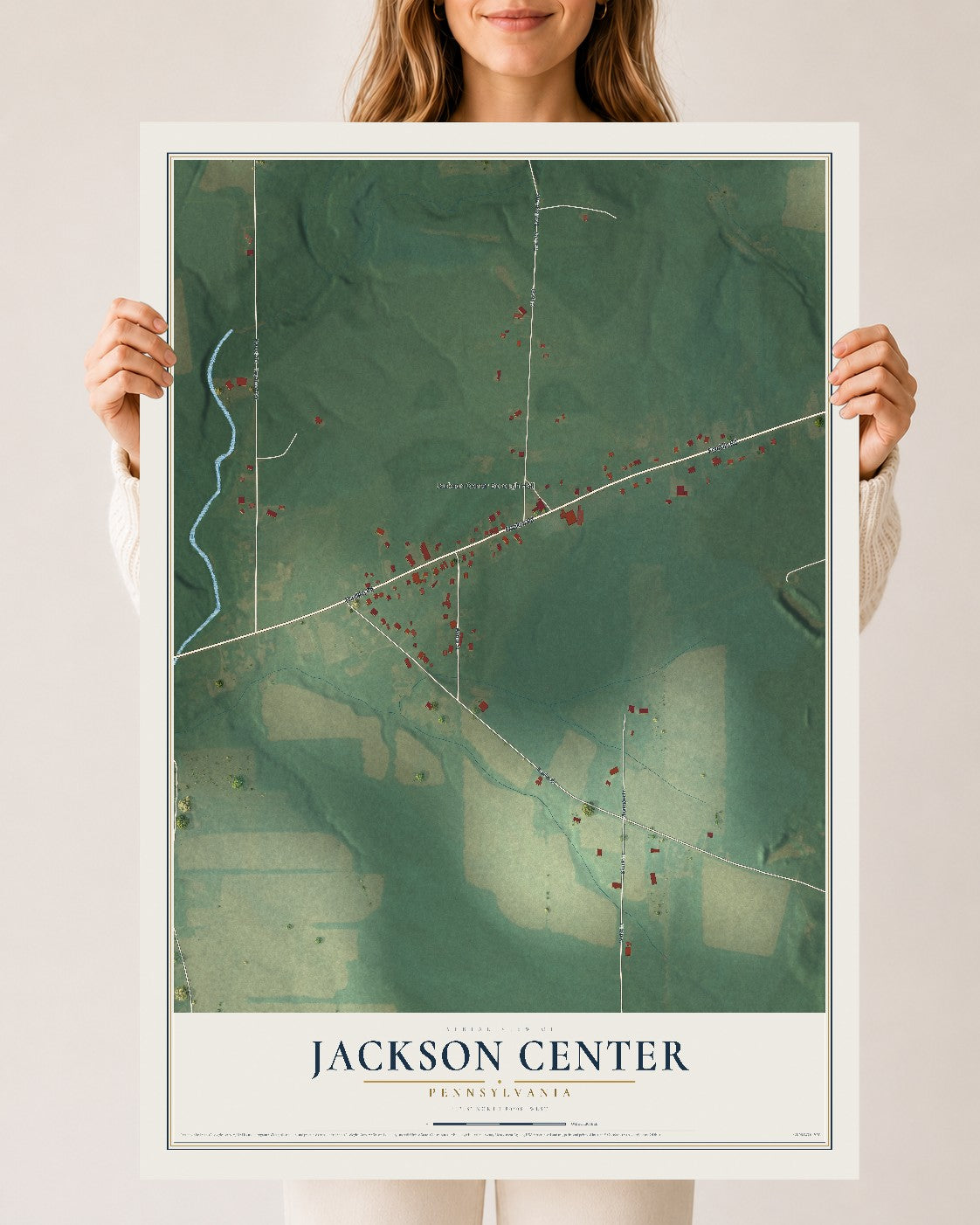 Map of Jackson Center, Pennsylvania, 24 x 36 inch unframed archival matte print