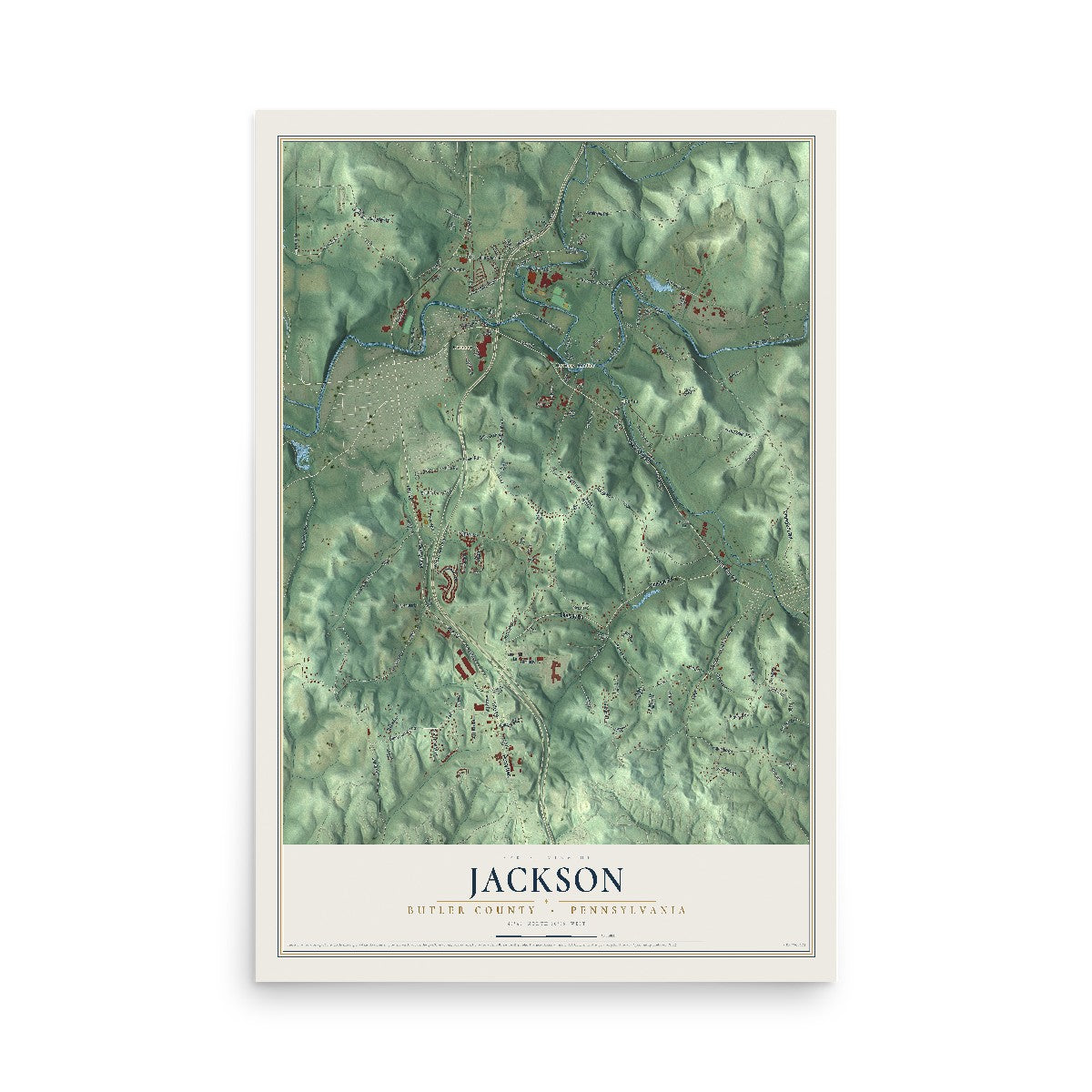 Map of Jackson, Butler County, Pennsylvania, 12 x 18 inch unframed archival matte print