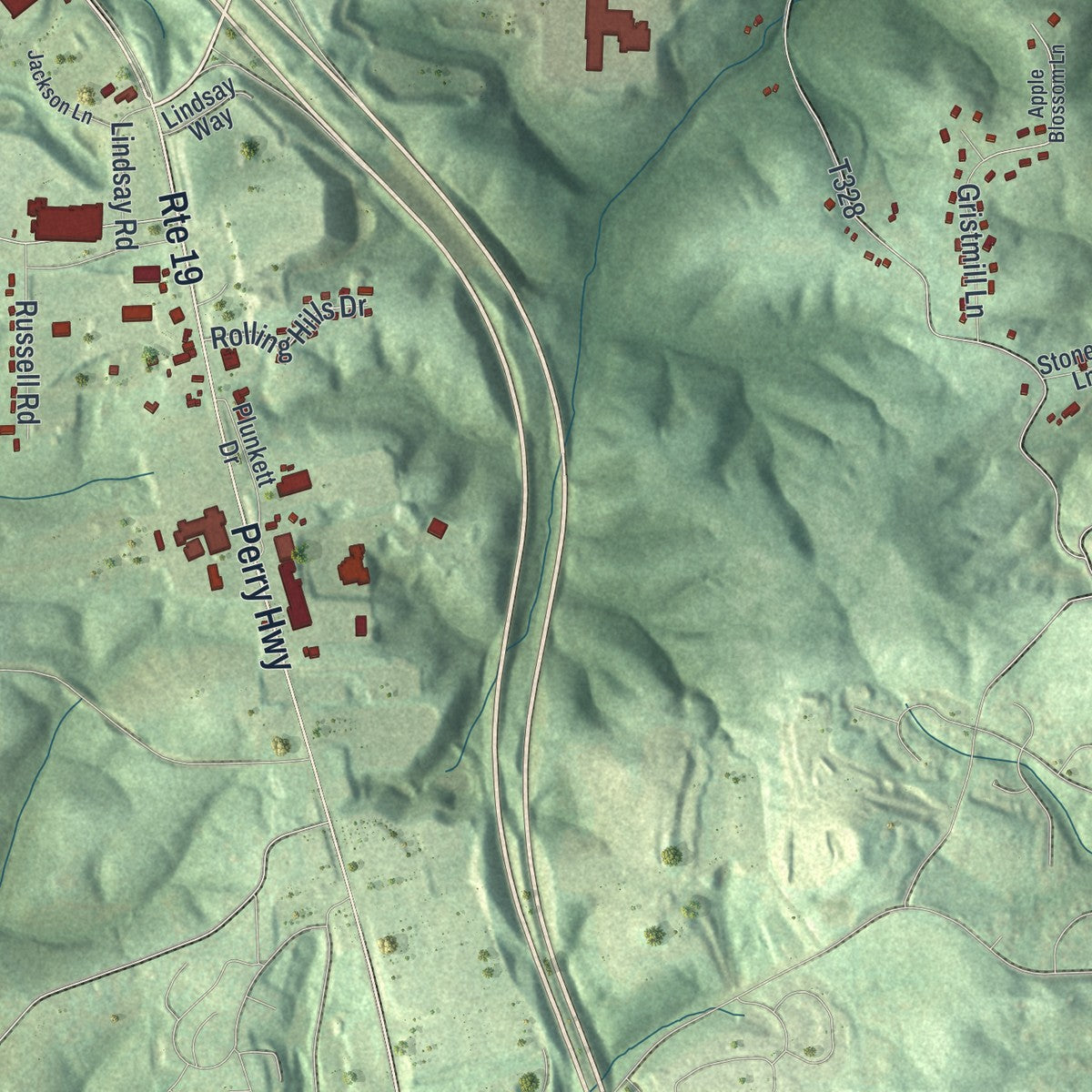 Close-up of the map of Jackson, Butler County, Pennsylvania print showing street and building detail