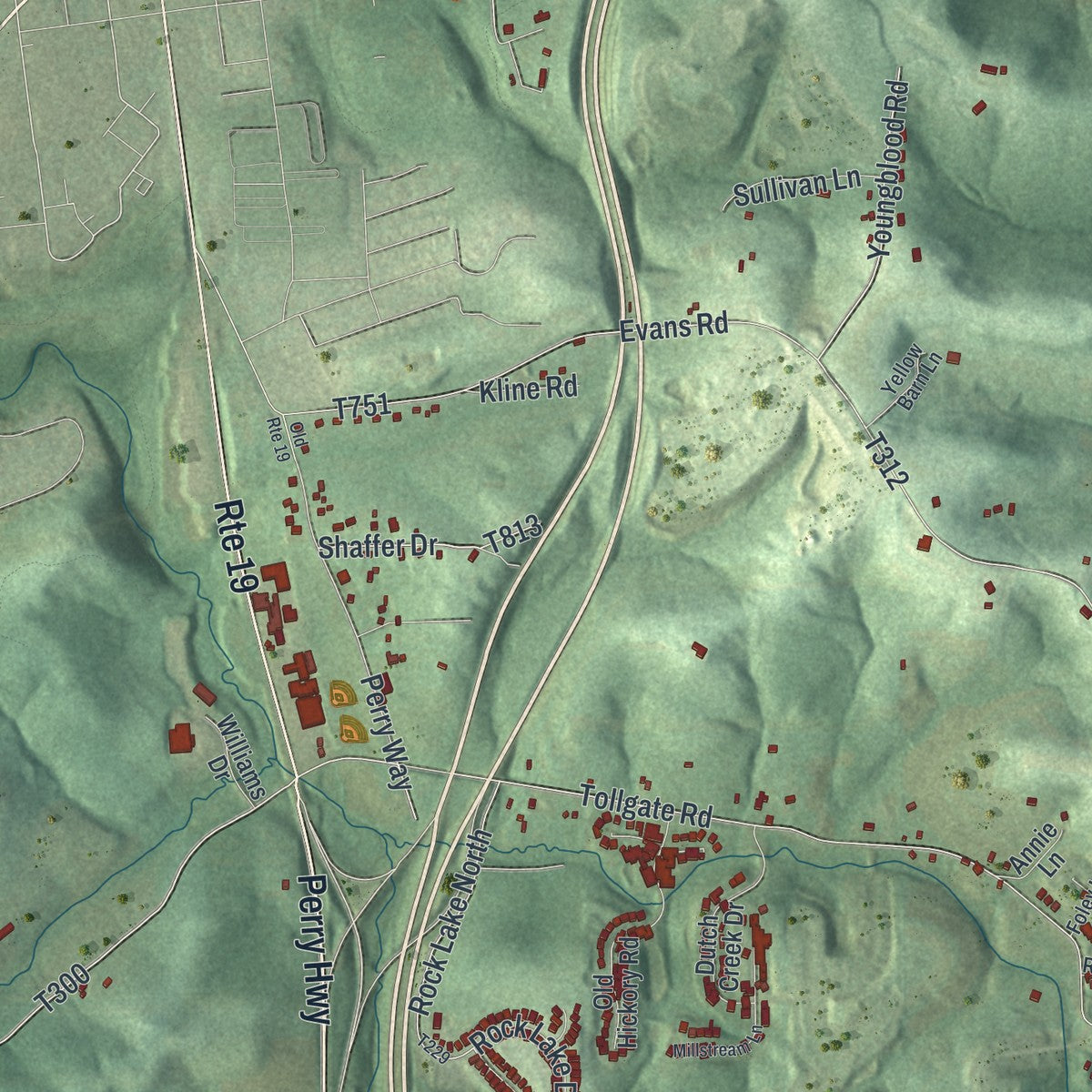 Second close-up of the map of Jackson, Butler County, Pennsylvania print showing more streets and buildings