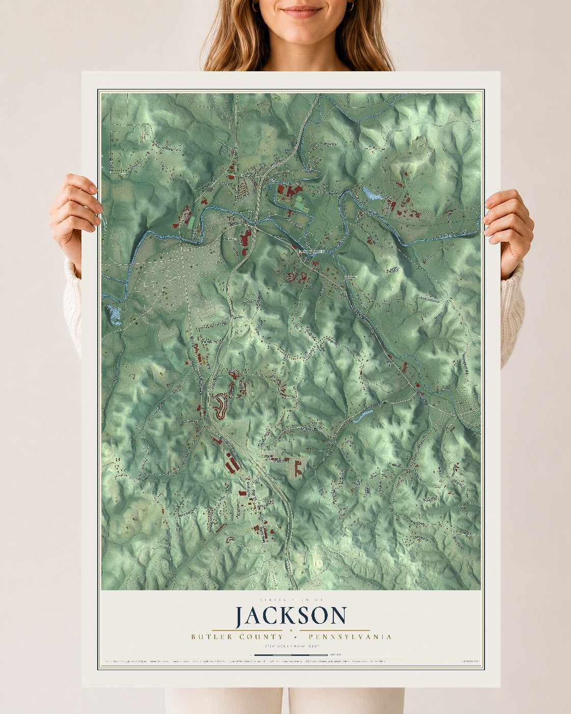 Map of Jackson, Butler County, Pennsylvania, 24 x 36 inch unframed archival matte print