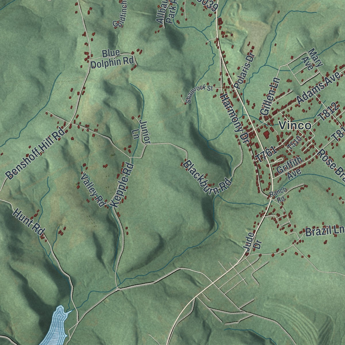Second close-up of the map of Jackson, Cambria County, Pennsylvania print showing more streets and buildings