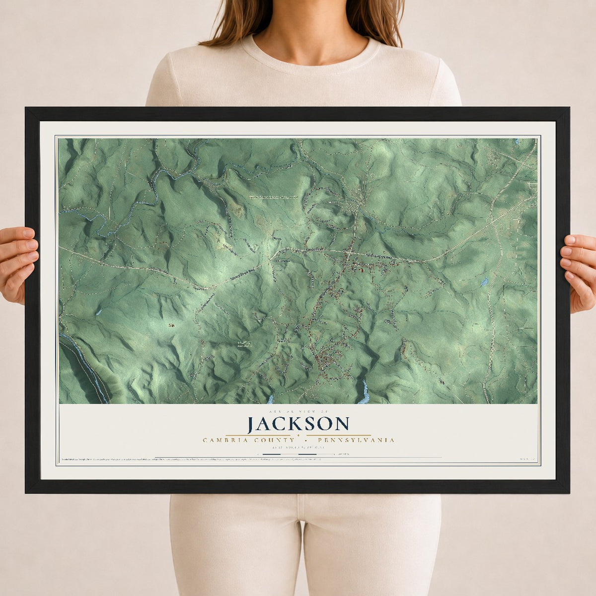Map of Jackson, Cambria County, Pennsylvania, 18 x 24 inch print in a black wood frame