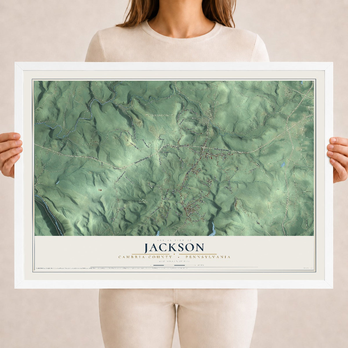 Map of Jackson, Cambria County, Pennsylvania, 18 x 24 inch print in a white wood frame