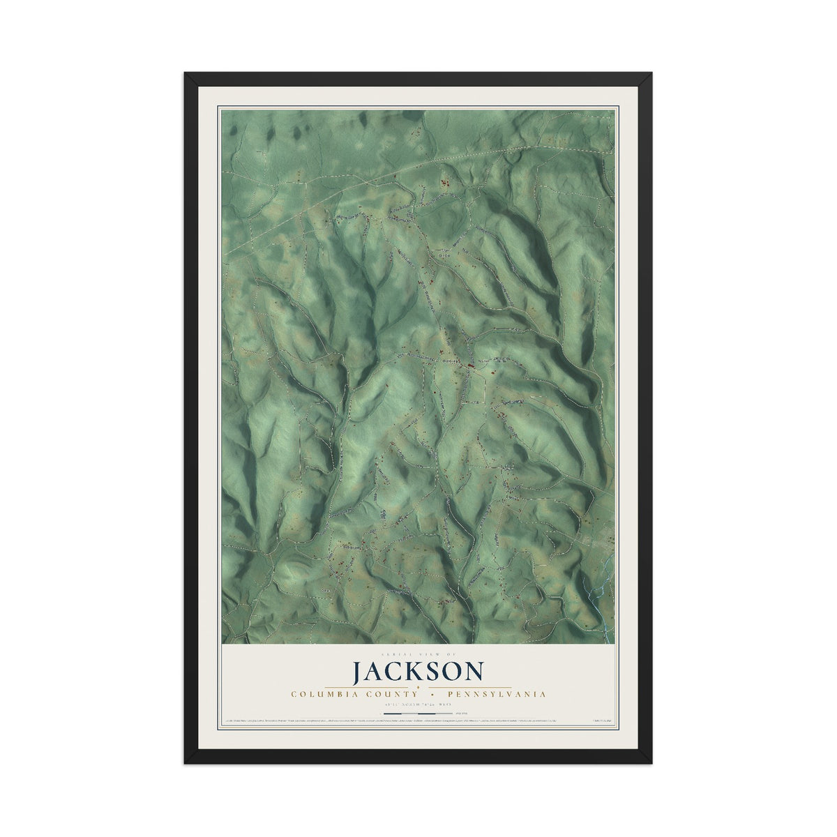 Map of Jackson, Columbia County, Pennsylvania, 12 x 18 inch print in a black wood frame