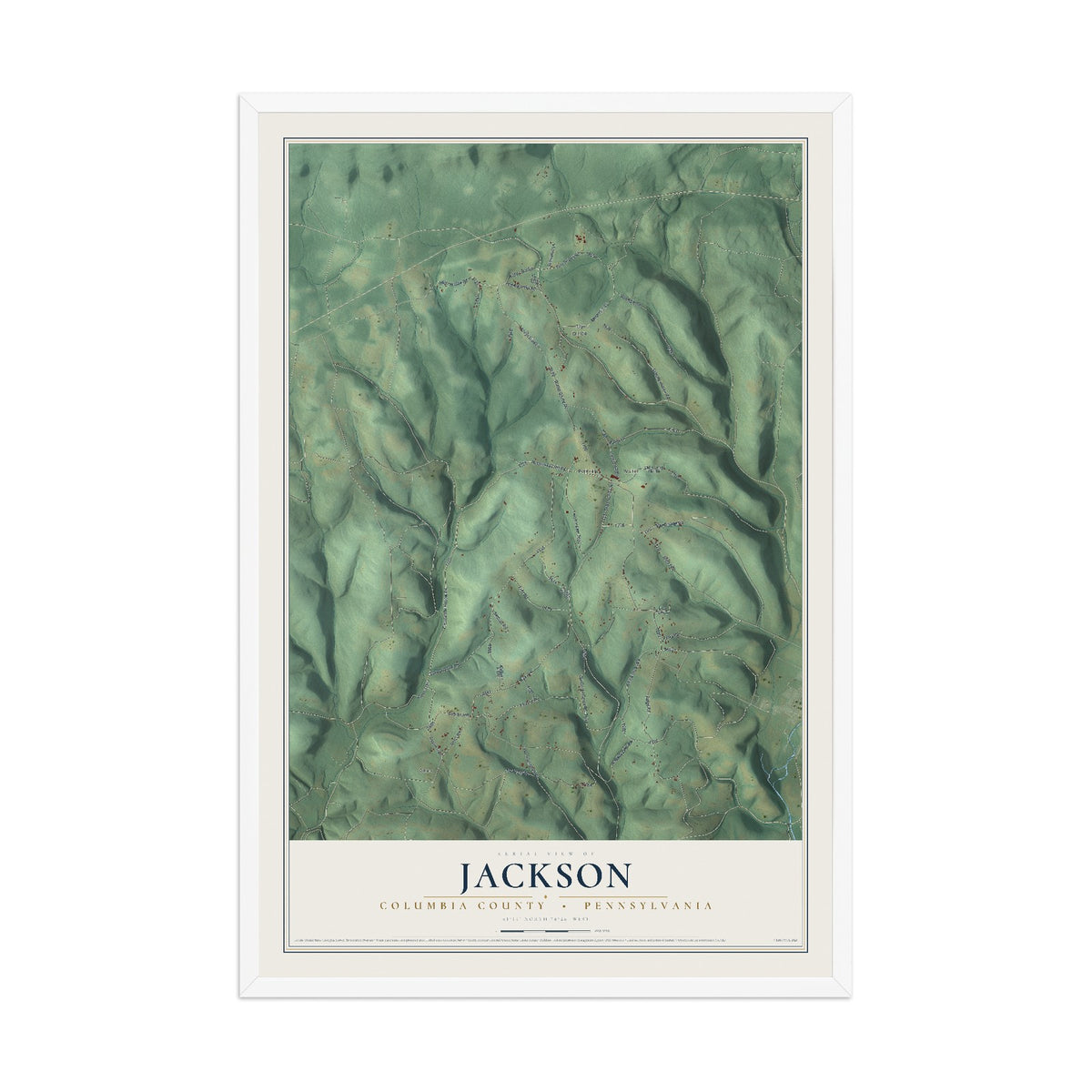 Map of Jackson, Columbia County, Pennsylvania, 12 x 18 inch print in a white wood frame