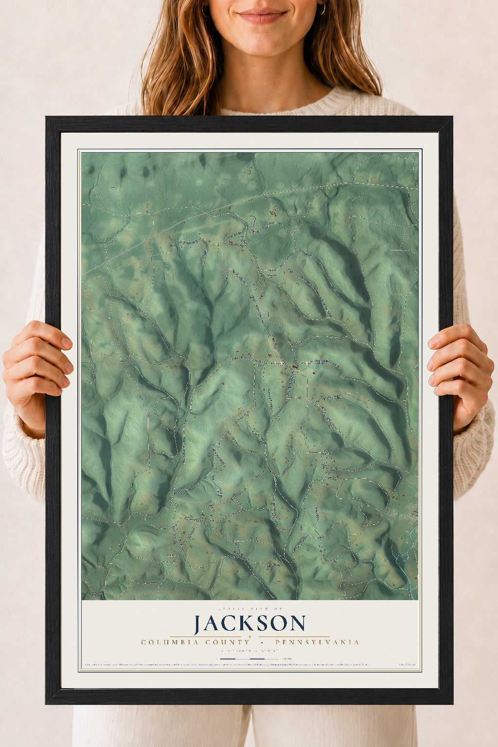 Map of Jackson, Columbia County, Pennsylvania, 18 x 24 inch print in a black wood frame