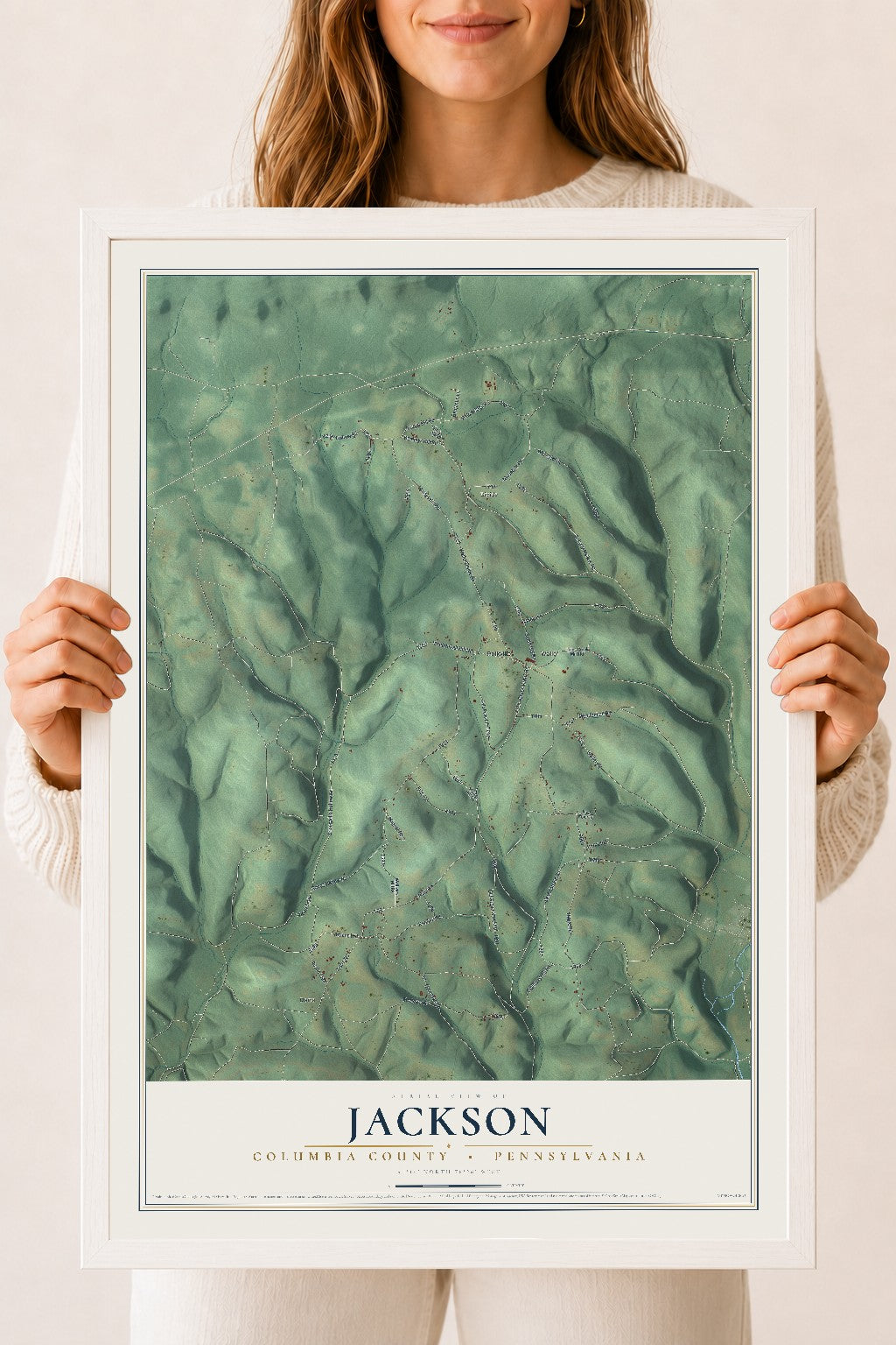 Map of Jackson, Columbia County, Pennsylvania, 18 x 24 inch print in a white wood frame