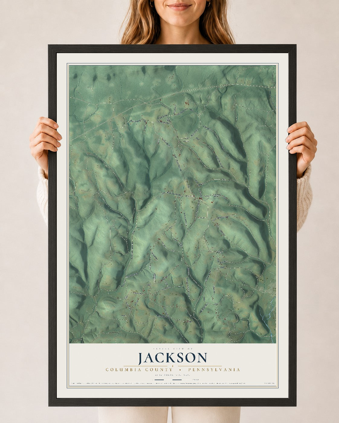 Map of Jackson, Columbia County, Pennsylvania, 24 x 36 inch print in a black wood frame