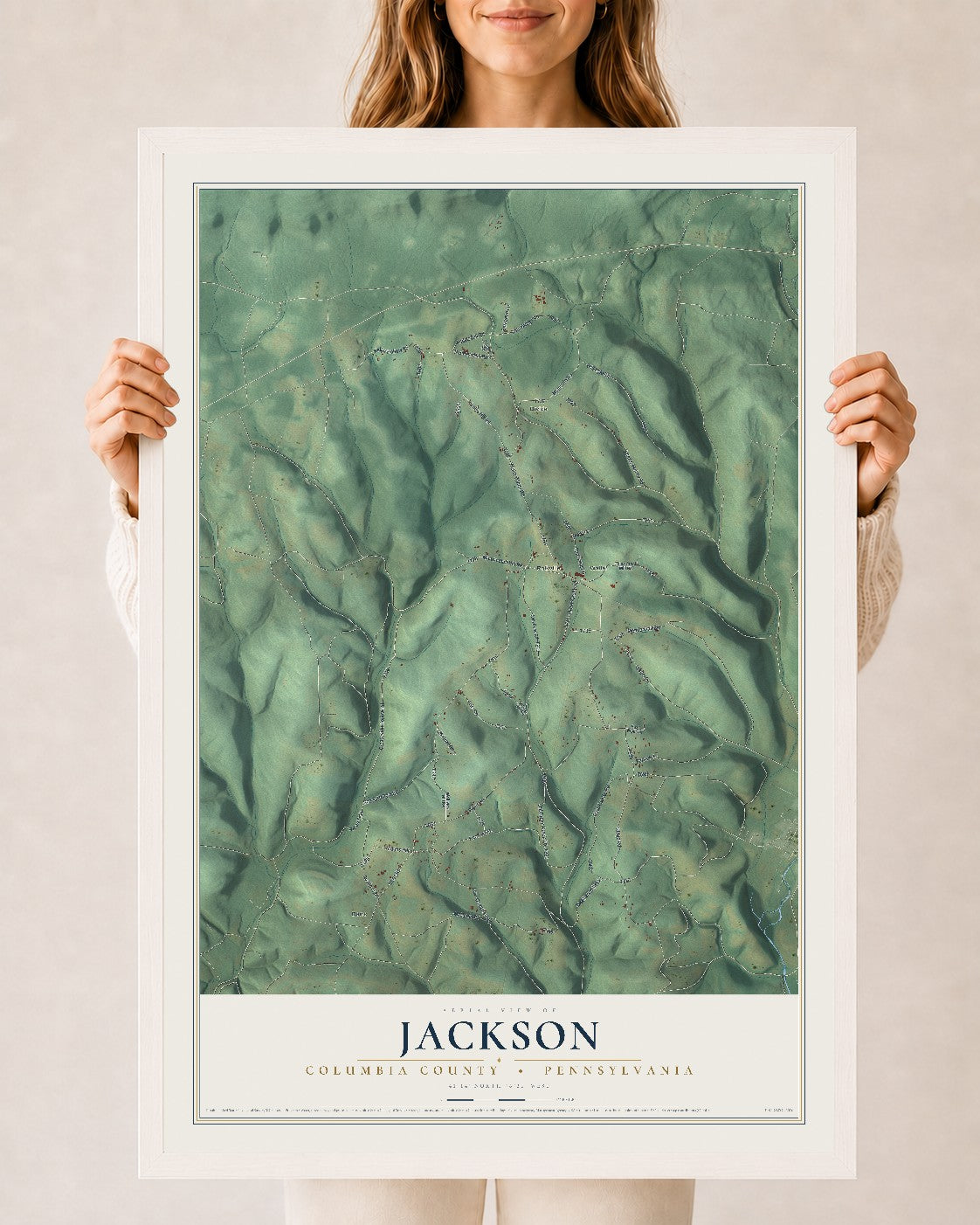 Map of Jackson, Columbia County, Pennsylvania, 24 x 36 inch print in a white wood frame