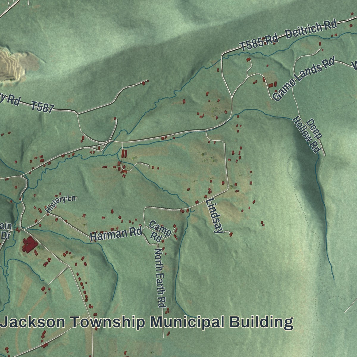 Second close-up of the map of Jackson, Dauphin County, Pennsylvania print showing more streets and buildings