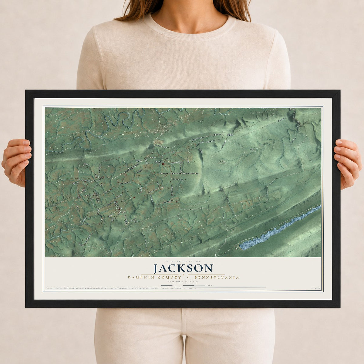 Map of Jackson, Dauphin County, Pennsylvania, 12 x 18 inch print in a black wood frame