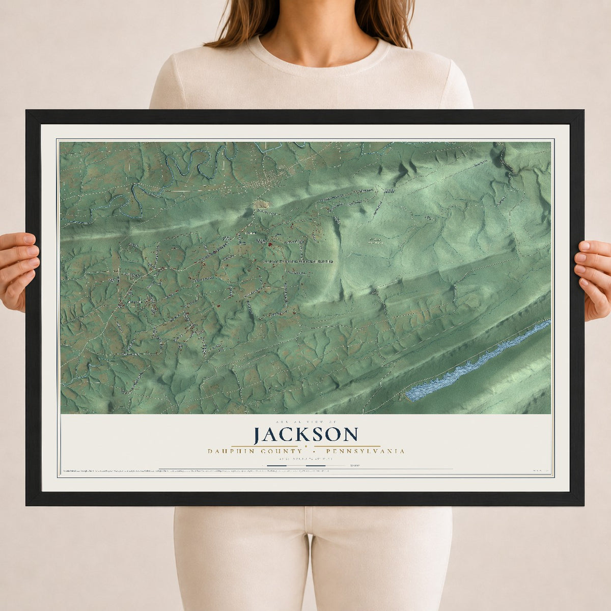 Map of Jackson, Dauphin County, Pennsylvania, 18 x 24 inch print in a black wood frame