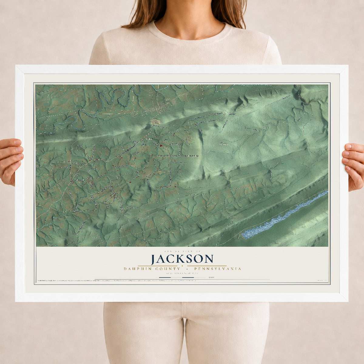Map of Jackson, Dauphin County, Pennsylvania, 18 x 24 inch print in a white wood frame