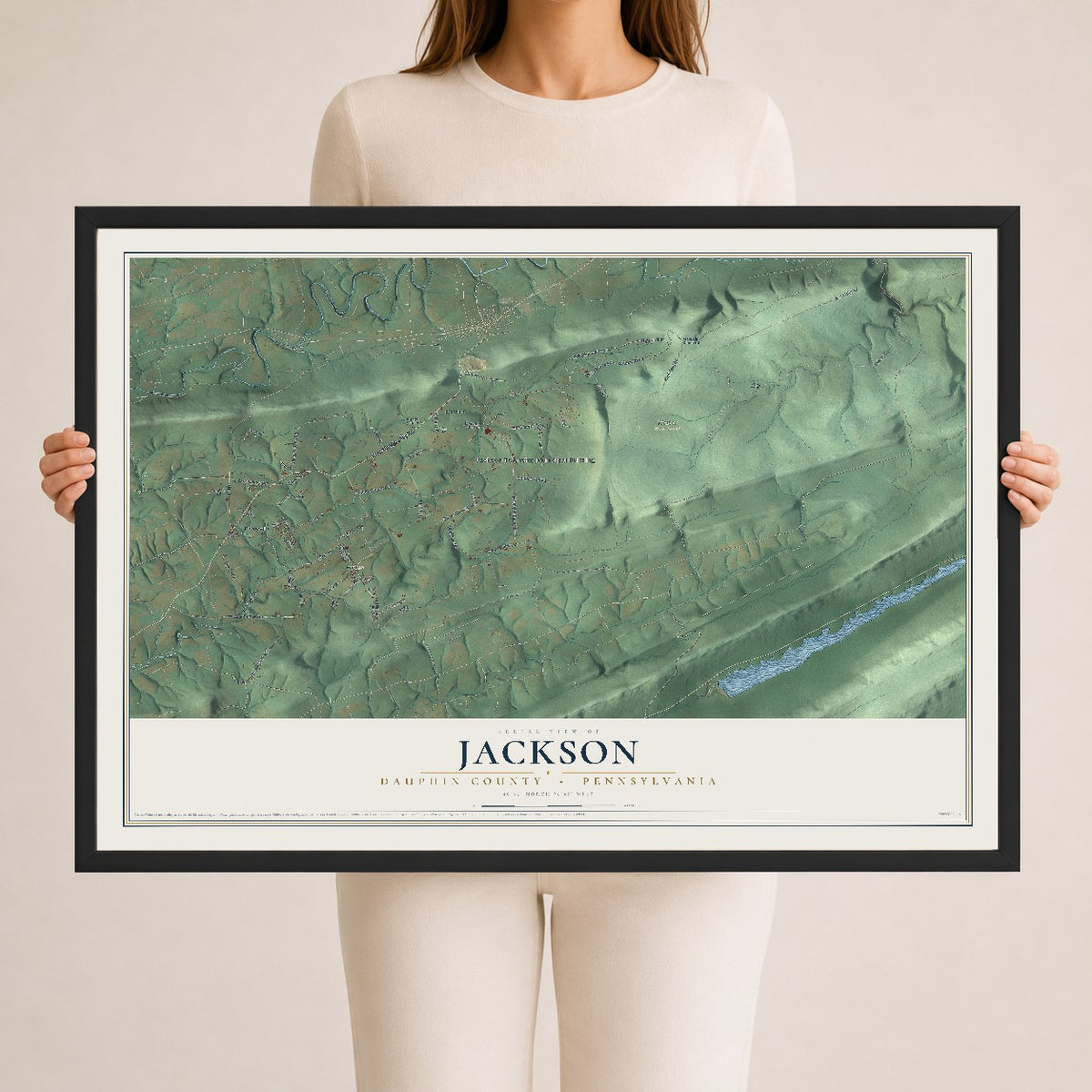 Map of Jackson, Dauphin County, Pennsylvania, 24 x 36 inch print in a black wood frame