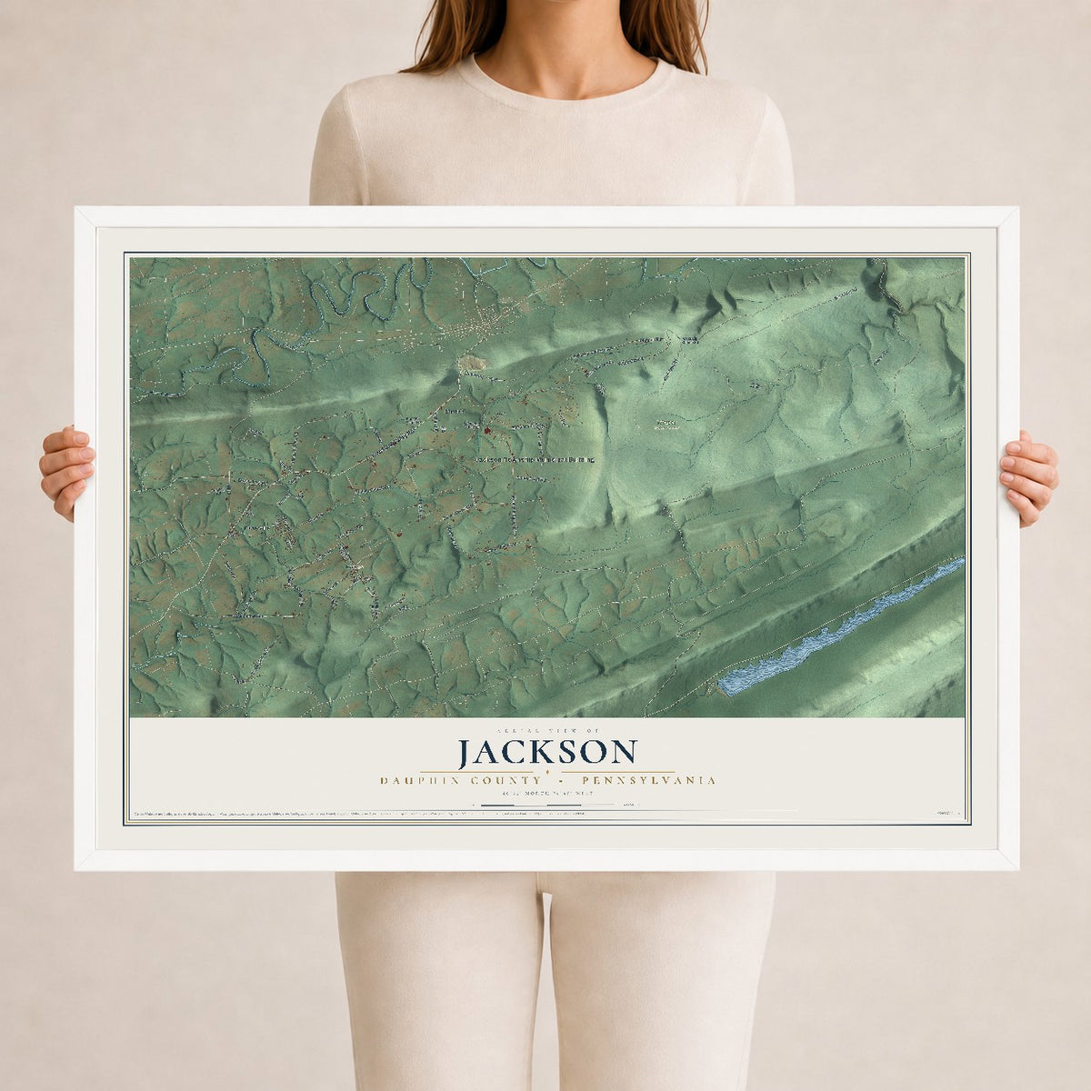 Map of Jackson, Dauphin County, Pennsylvania, 24 x 36 inch print in a white wood frame