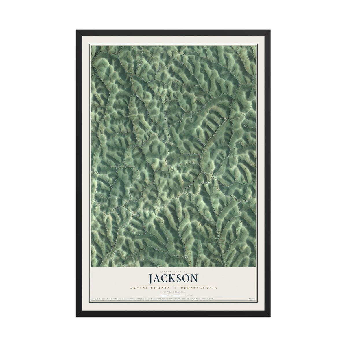 Map of Jackson, Greene County, Pennsylvania, 12 x 18 inch print in a black wood frame