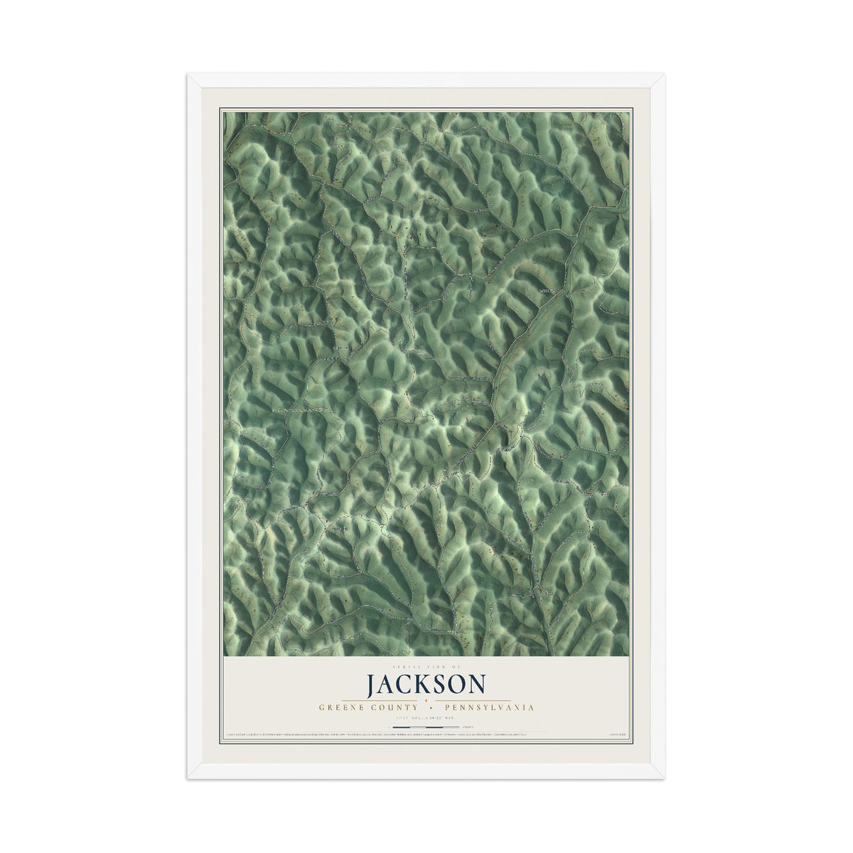 Map of Jackson, Greene County, Pennsylvania, 12 x 18 inch print in a white wood frame