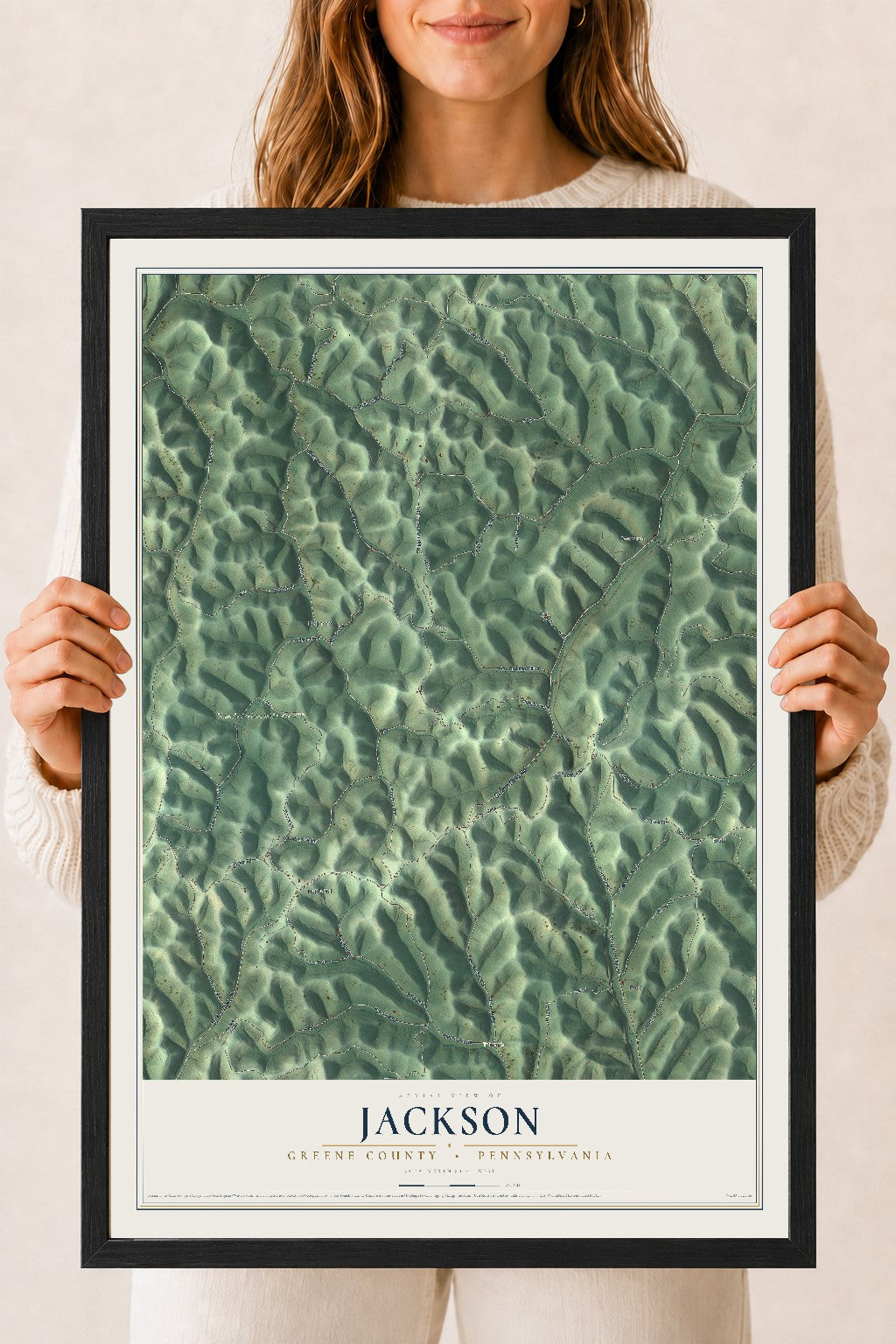 Map of Jackson, Greene County, Pennsylvania, 18 x 24 inch print in a black wood frame