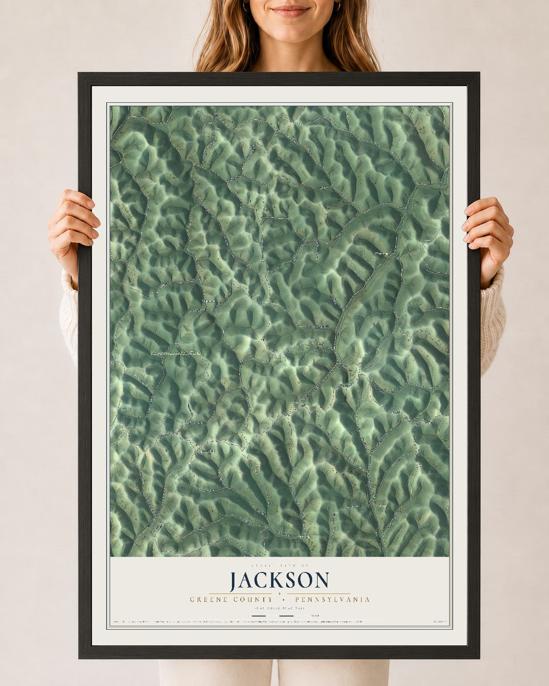 Map of Jackson, Greene County, Pennsylvania, 24 x 36 inch print in a black wood frame