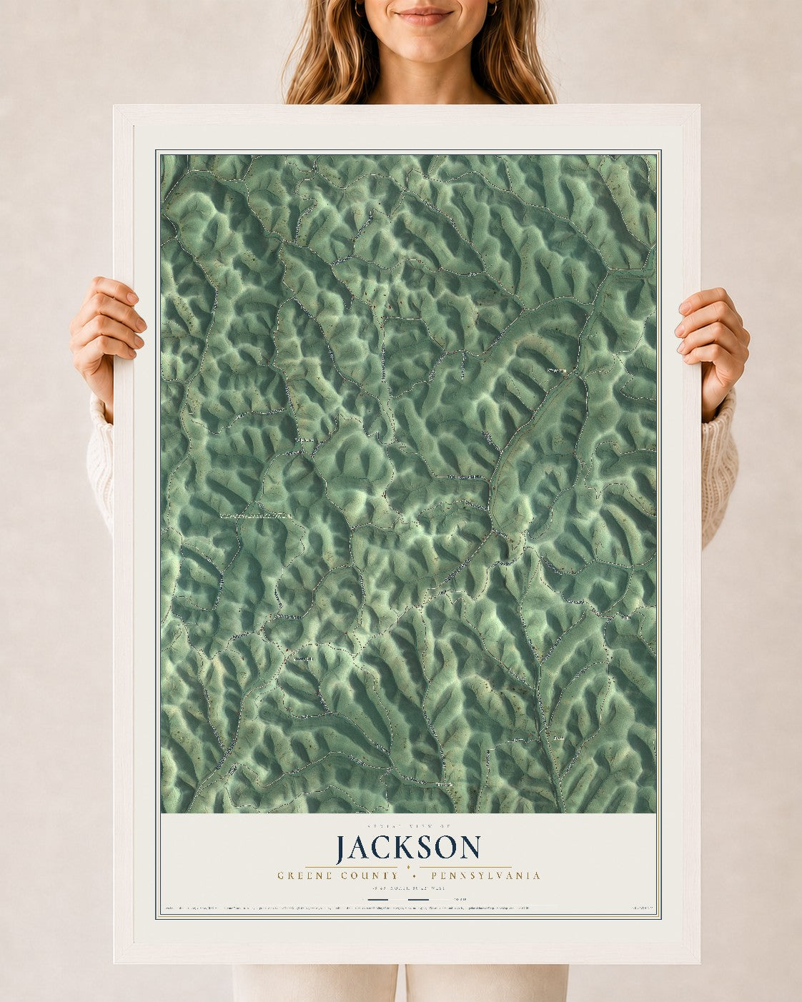 Map of Jackson, Greene County, Pennsylvania, 24 x 36 inch print in a white wood frame