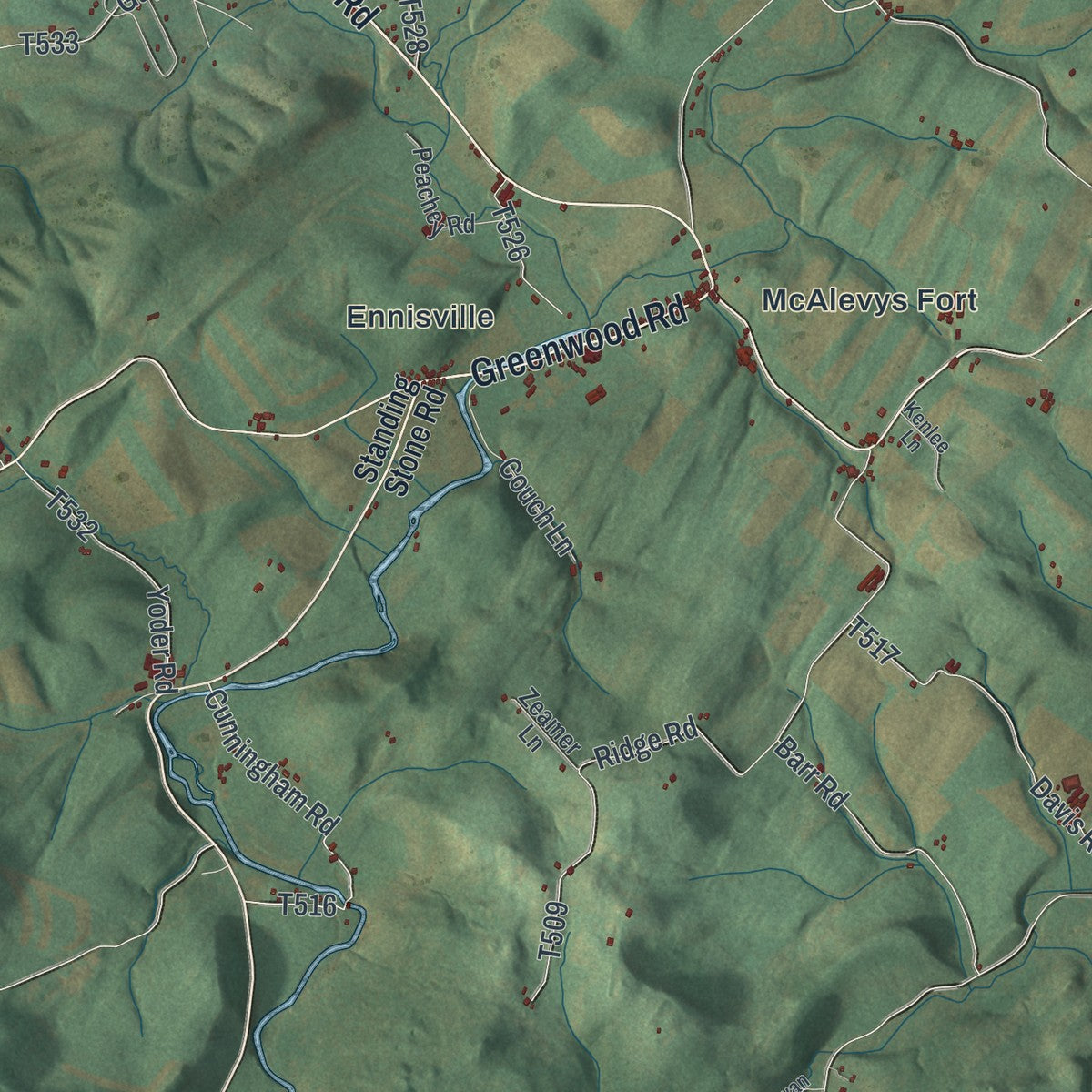 Close-up of the map of Jackson, Huntingdon County, Pennsylvania print showing street and building detail