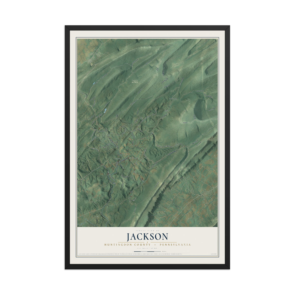 Map of Jackson, Huntingdon County, Pennsylvania, 12 x 18 inch print in a black wood frame