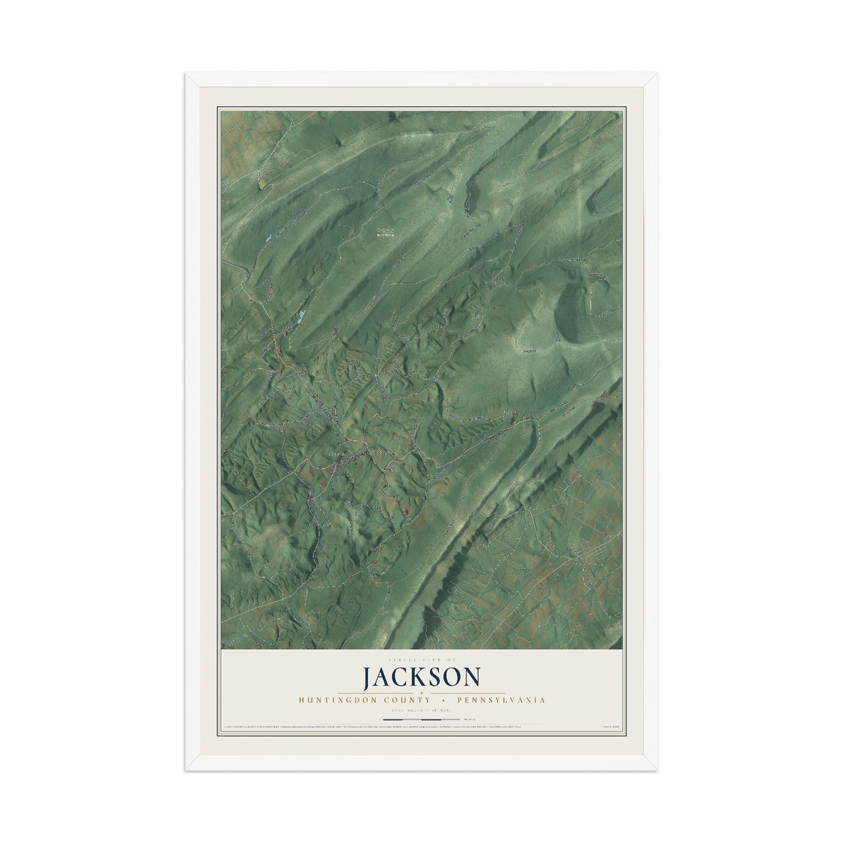 Map of Jackson, Huntingdon County, Pennsylvania, 12 x 18 inch print in a white wood frame