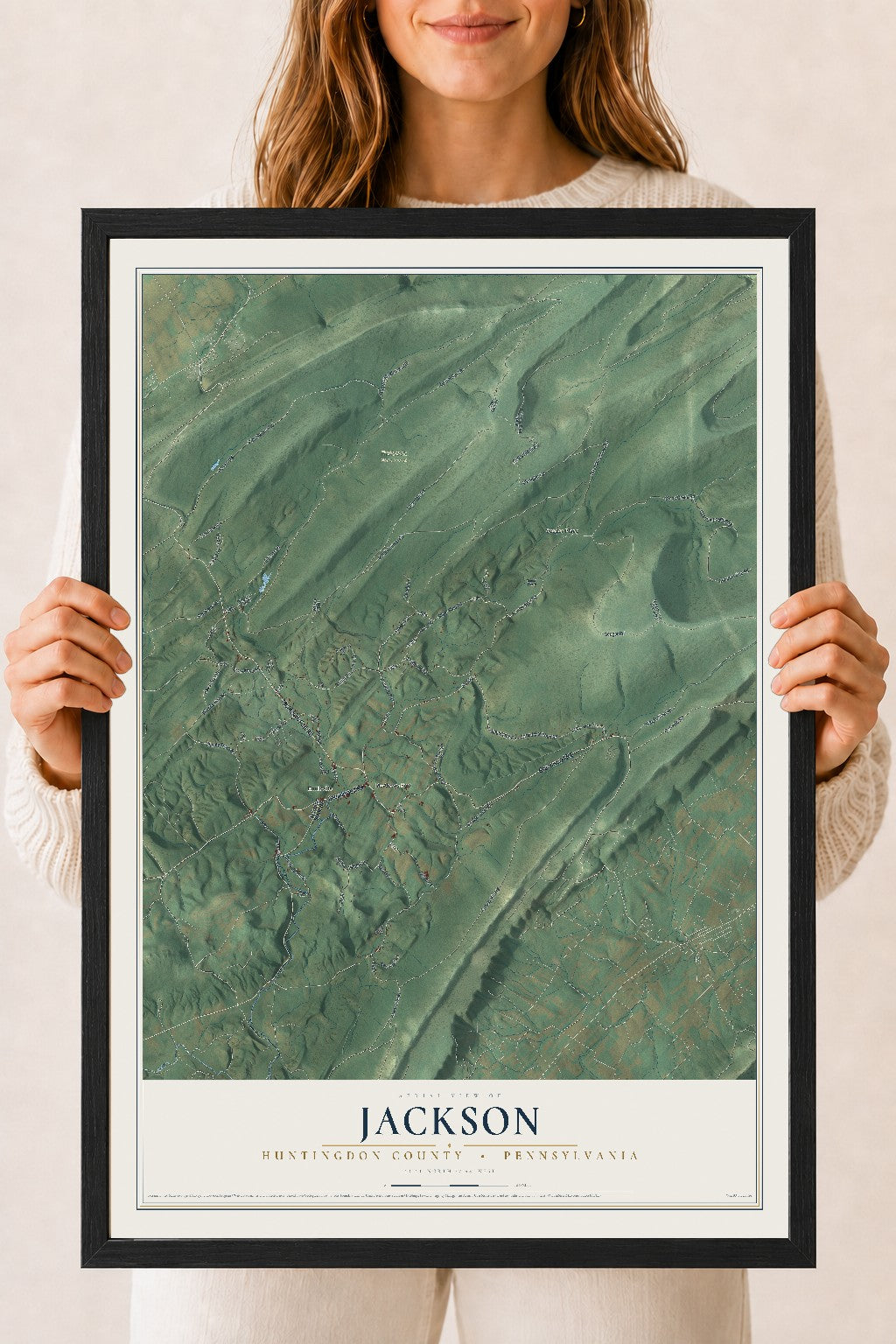 Map of Jackson, Huntingdon County, Pennsylvania, 18 x 24 inch print in a black wood frame