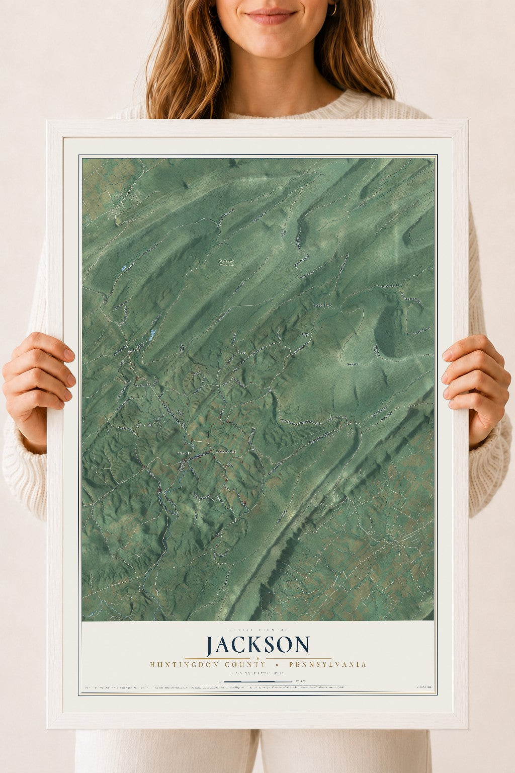 Map of Jackson, Huntingdon County, Pennsylvania, 18 x 24 inch print in a white wood frame