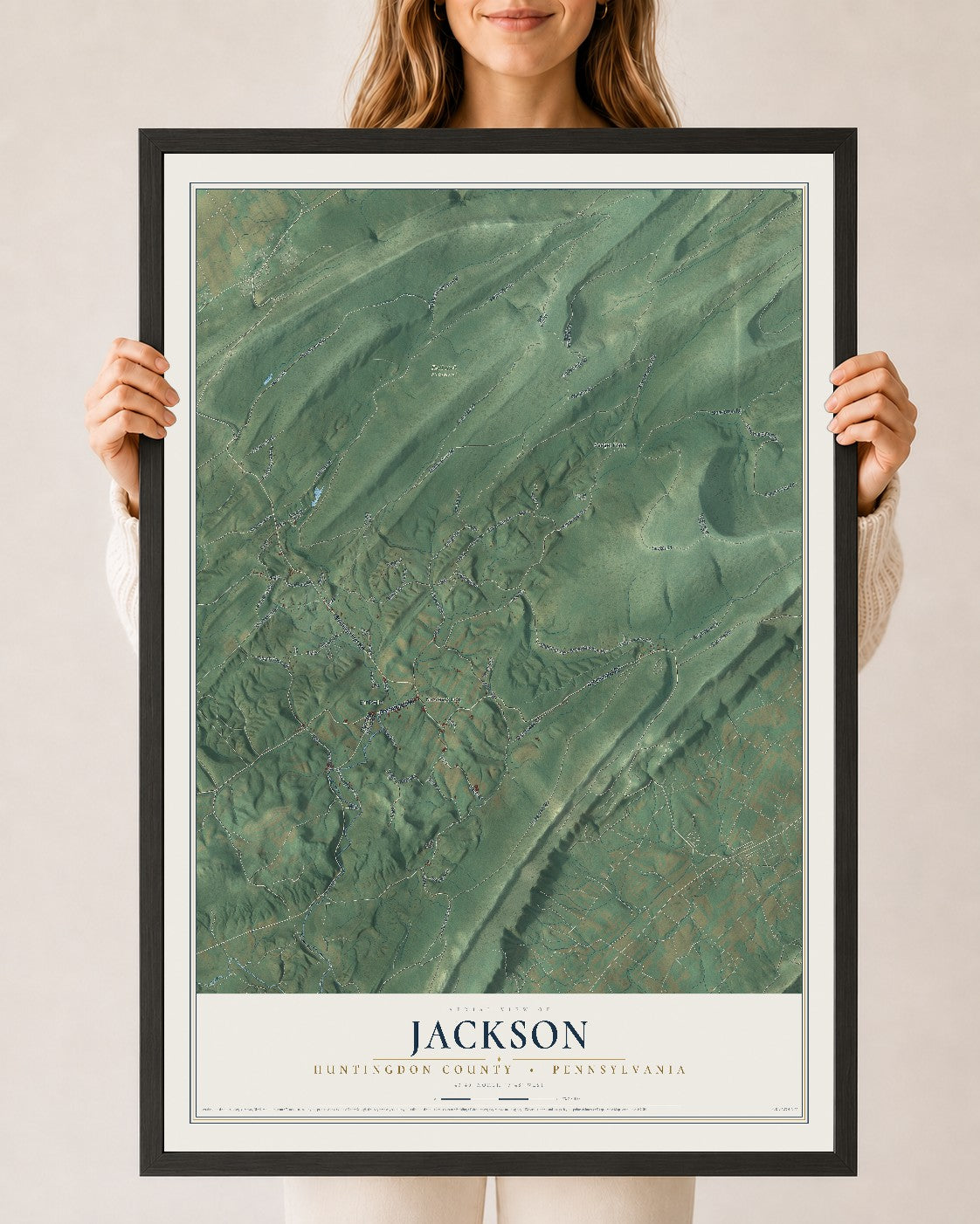 Map of Jackson, Huntingdon County, Pennsylvania, 24 x 36 inch print in a black wood frame