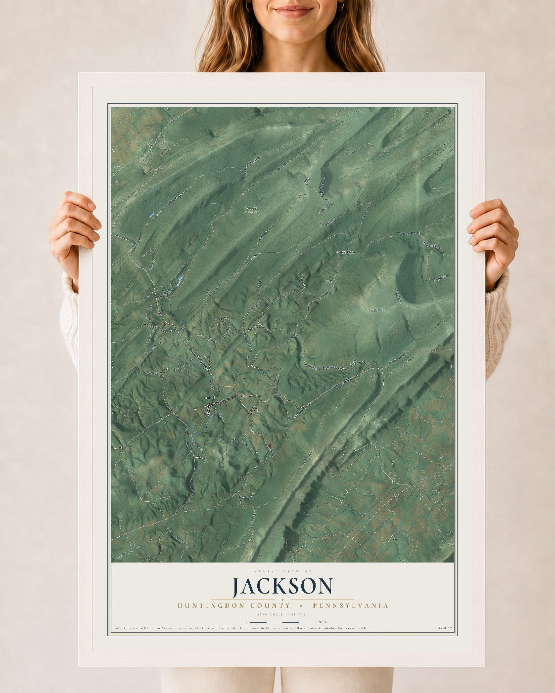 Map of Jackson, Huntingdon County, Pennsylvania, 24 x 36 inch print in a white wood frame