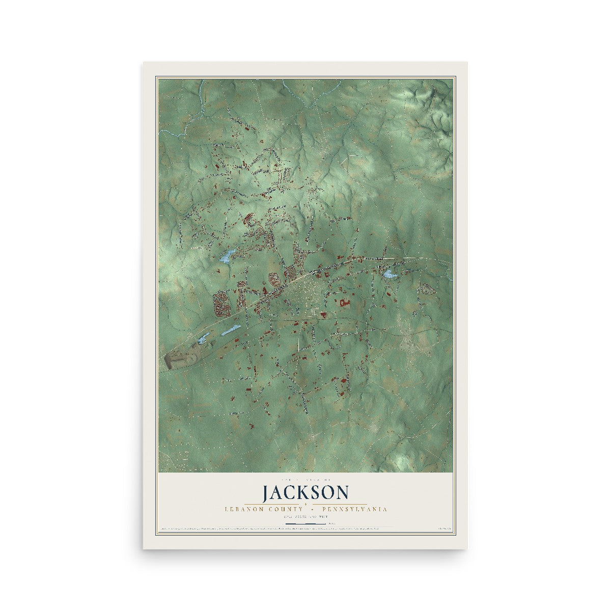Map of Jackson, Lebanon County, Pennsylvania, 12 x 18 inch unframed archival matte print