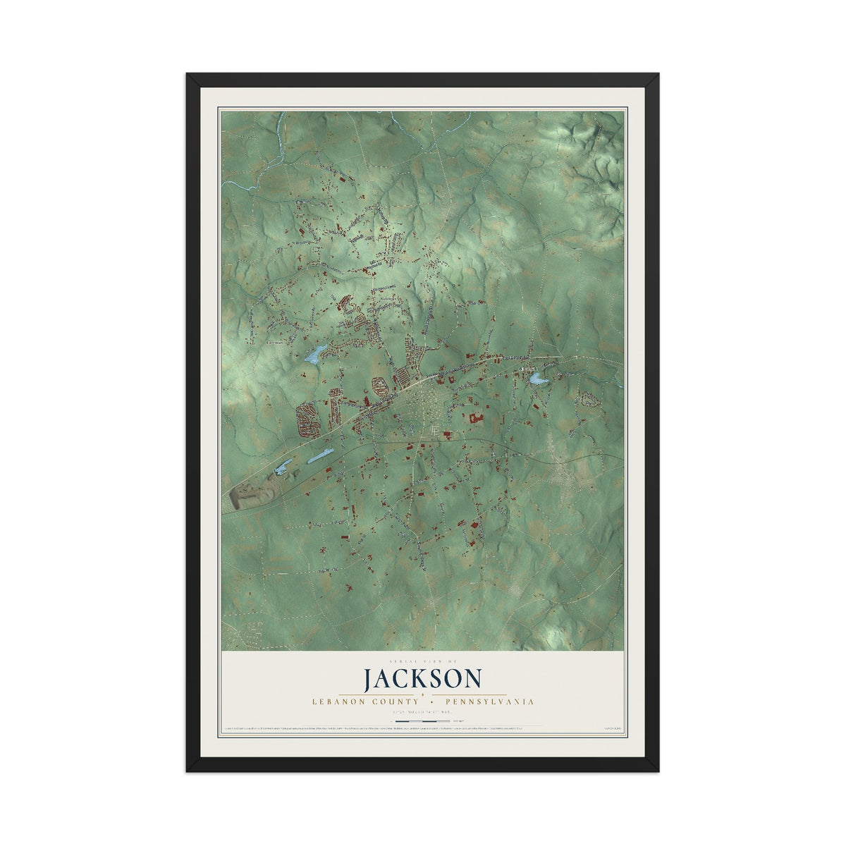 Map of Jackson, Lebanon County, Pennsylvania, 12 x 18 inch print in a black wood frame