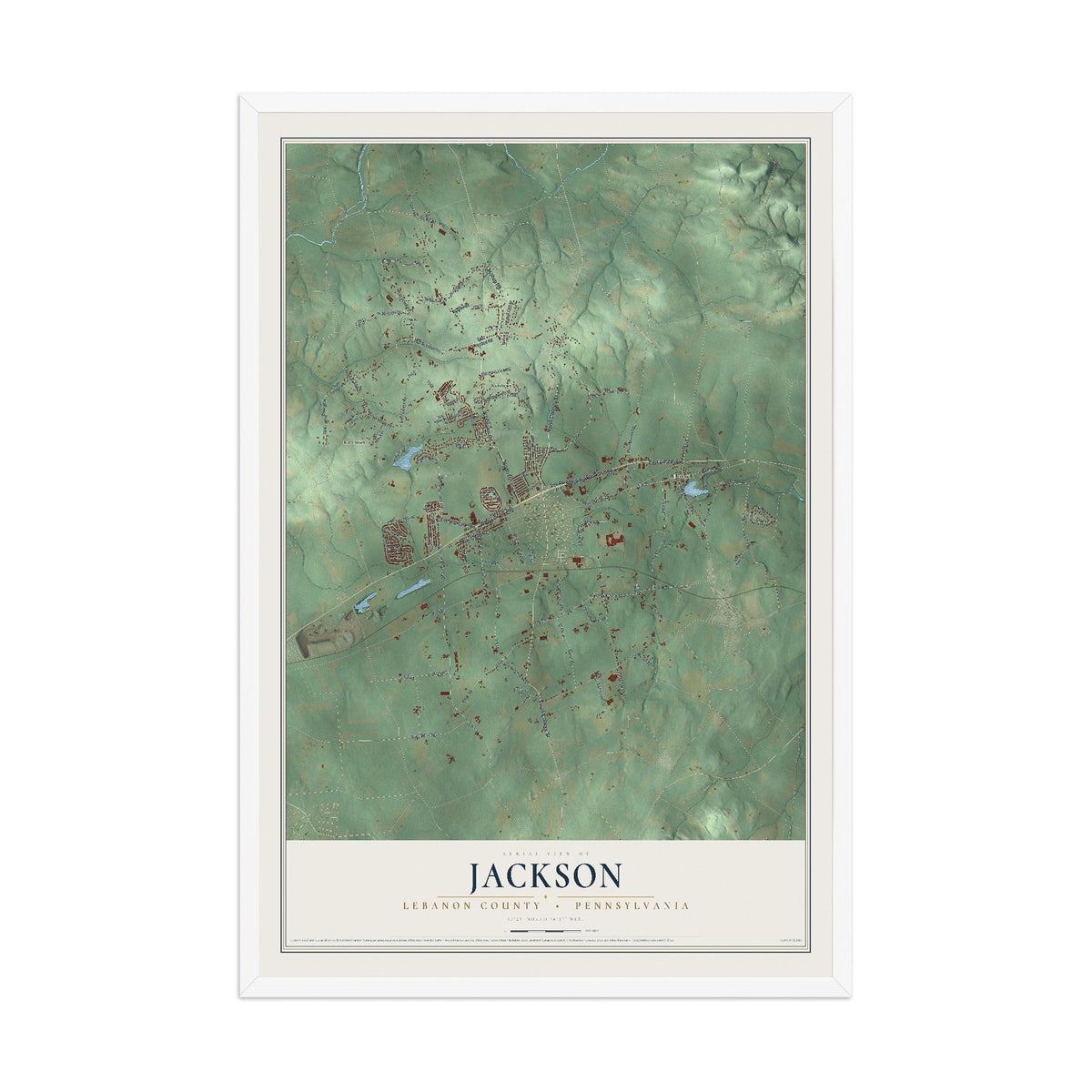 Map of Jackson, Lebanon County, Pennsylvania, 12 x 18 inch print in a white wood frame