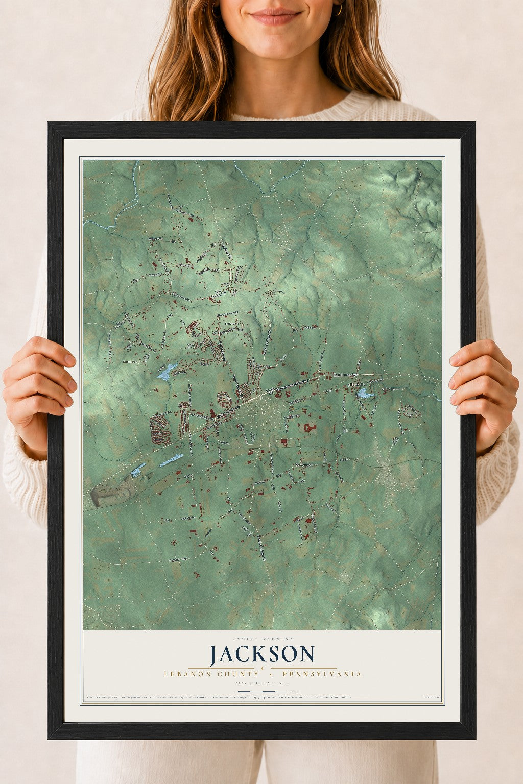 Map of Jackson, Lebanon County, Pennsylvania, 18 x 24 inch print in a black wood frame
