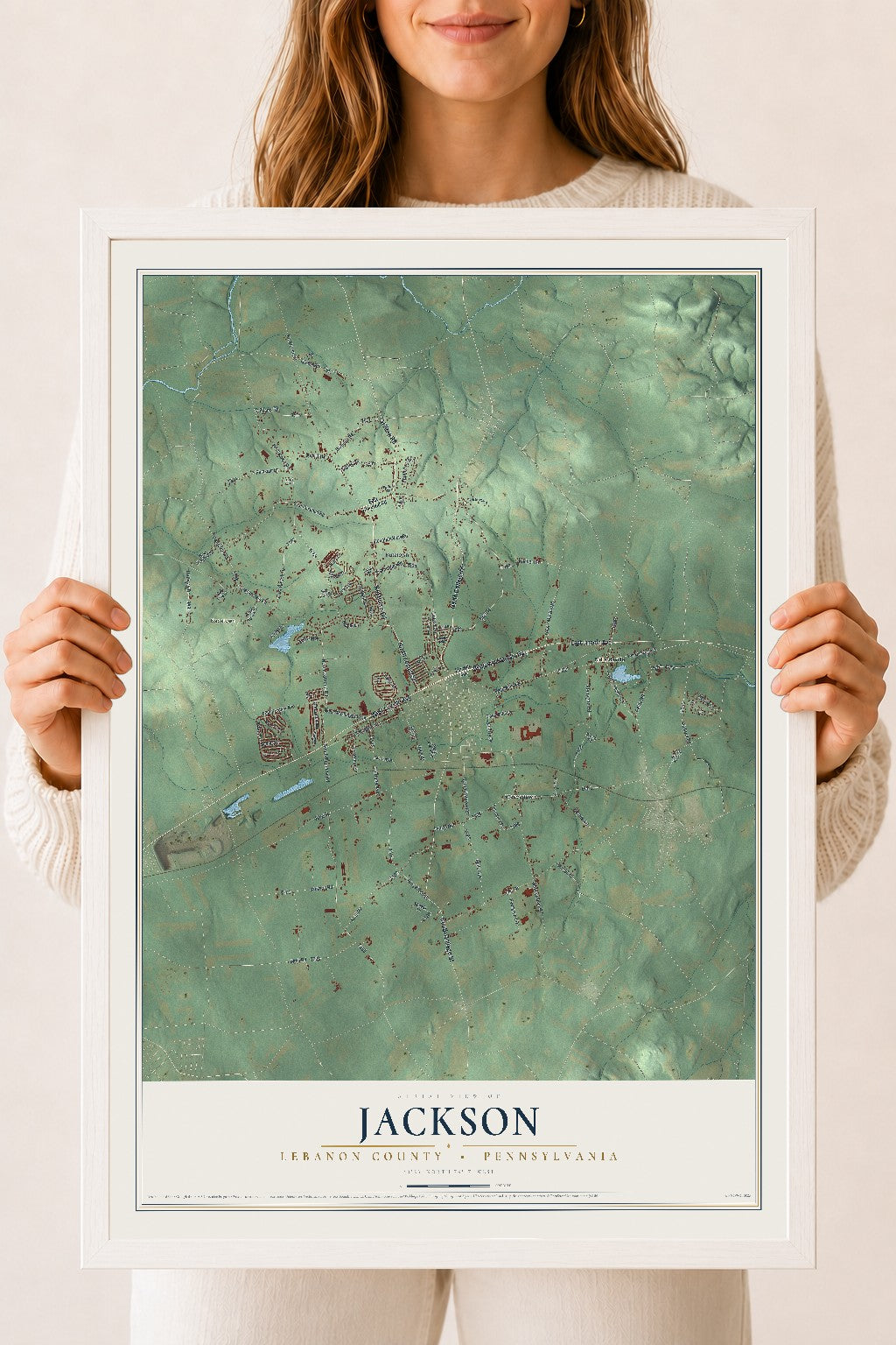 Map of Jackson, Lebanon County, Pennsylvania, 18 x 24 inch print in a white wood frame