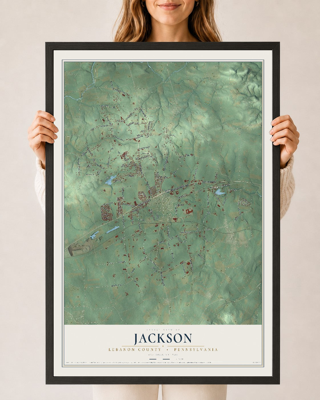 Map of Jackson, Lebanon County, Pennsylvania, 24 x 36 inch print in a black wood frame
