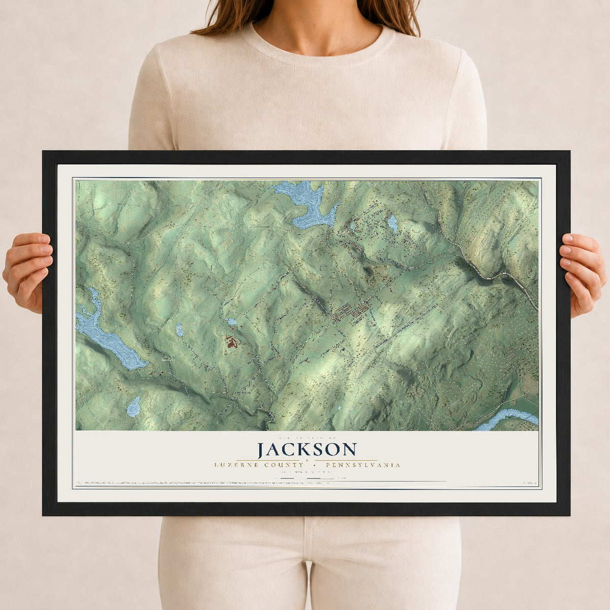 Map of Jackson, Luzerne County, Pennsylvania, 12 x 18 inch print in a black wood frame