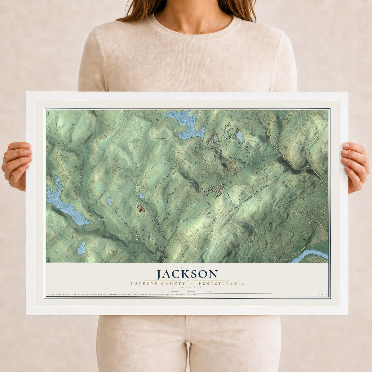 Map of Jackson, Luzerne County, Pennsylvania, 12 x 18 inch print in a white wood frame