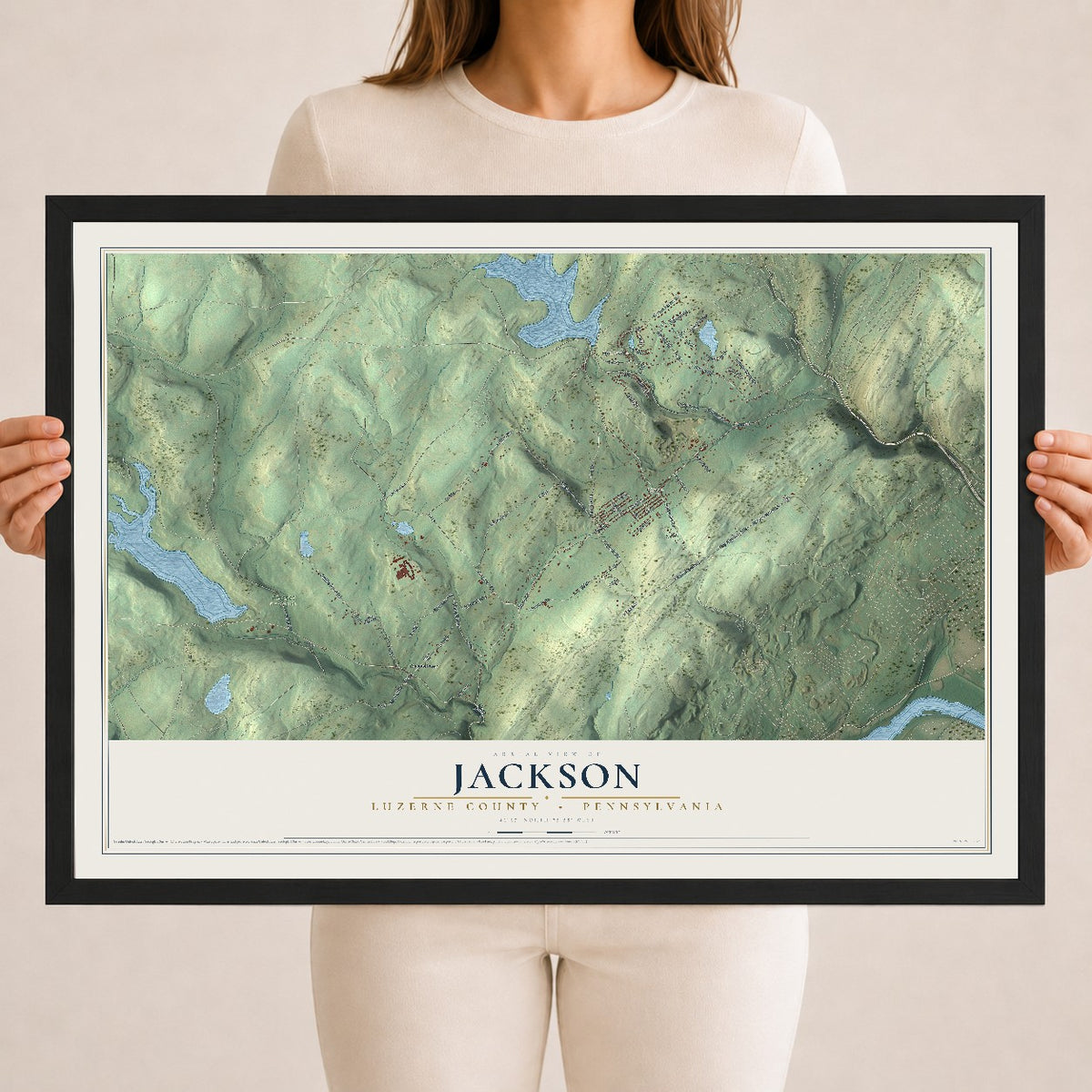 Map of Jackson, Luzerne County, Pennsylvania, 18 x 24 inch print in a black wood frame