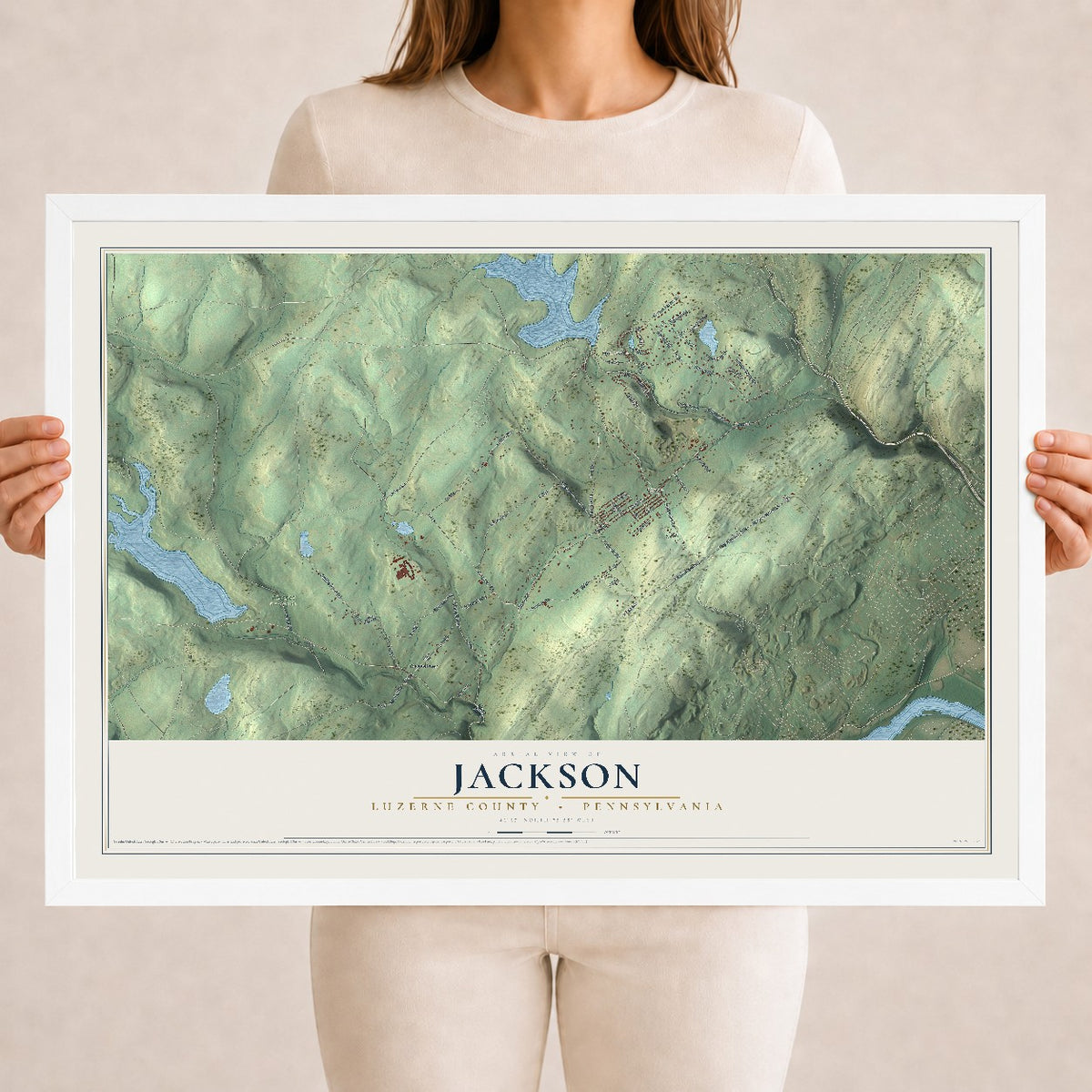 Map of Jackson, Luzerne County, Pennsylvania, 18 x 24 inch print in a white wood frame