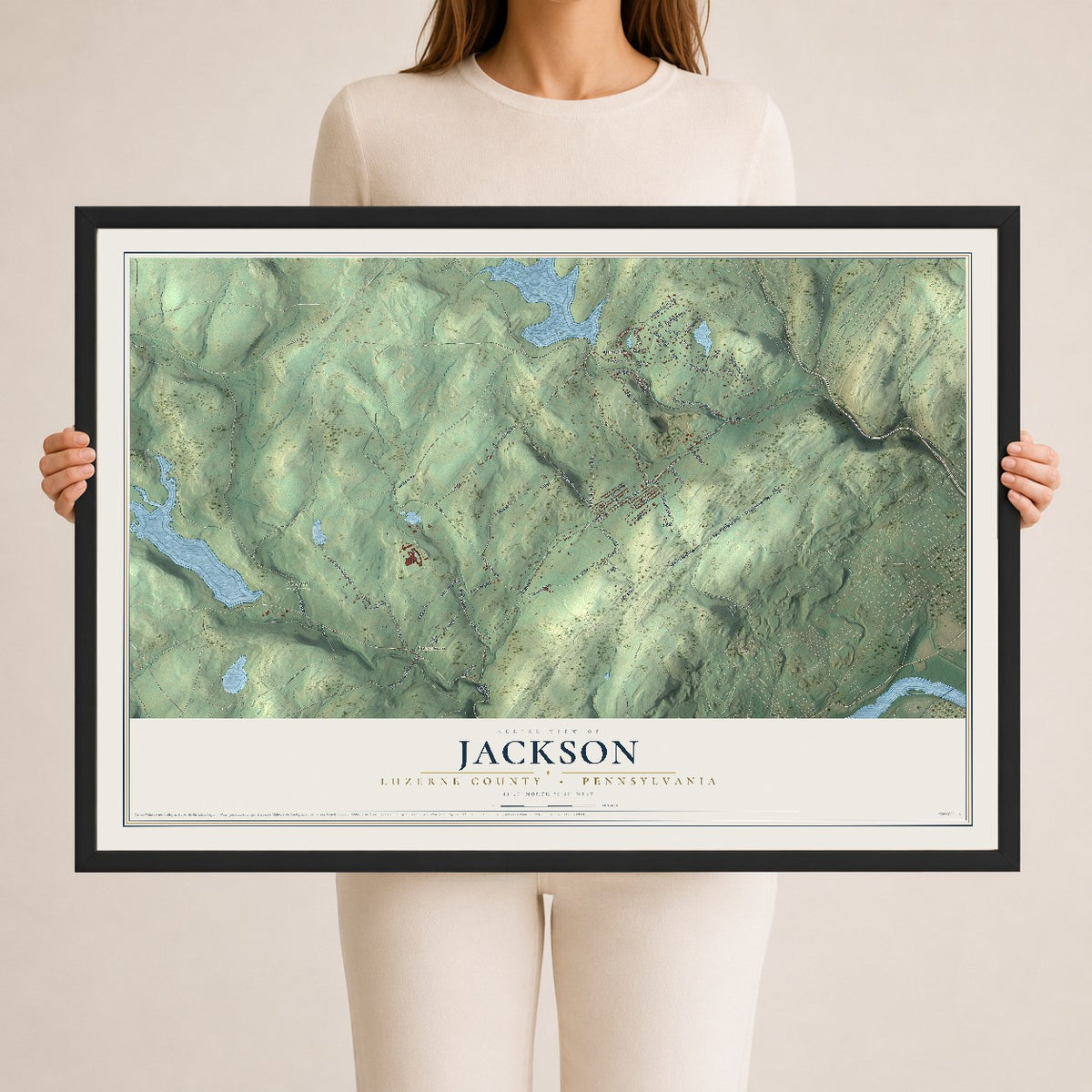 Map of Jackson, Luzerne County, Pennsylvania, 24 x 36 inch print in a black wood frame