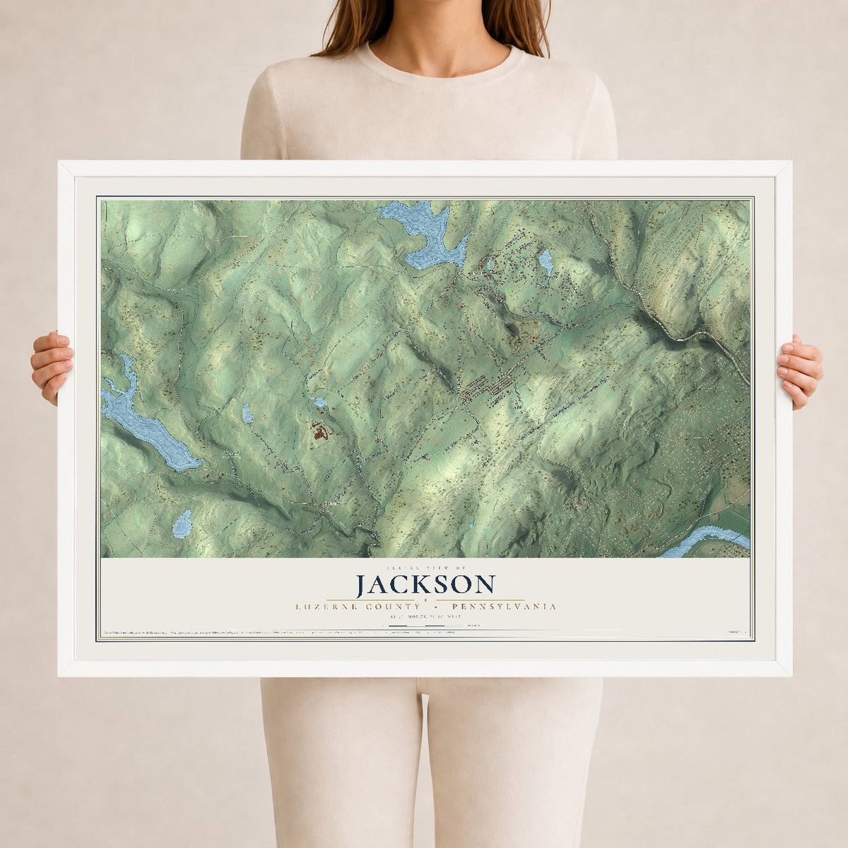 Map of Jackson, Luzerne County, Pennsylvania, 24 x 36 inch print in a white wood frame