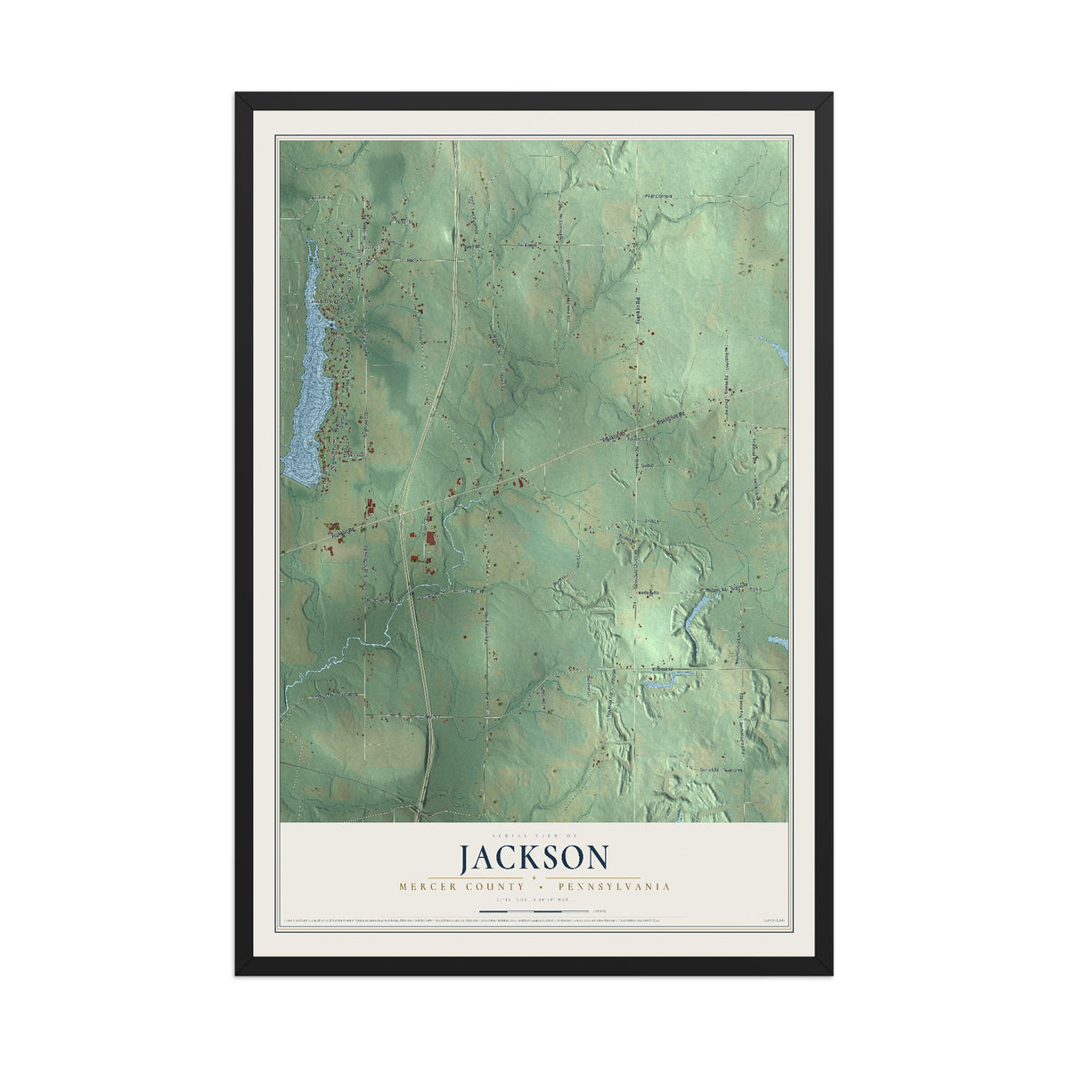 Map of Jackson, Mercer County, Pennsylvania, 12 x 18 inch print in a black wood frame