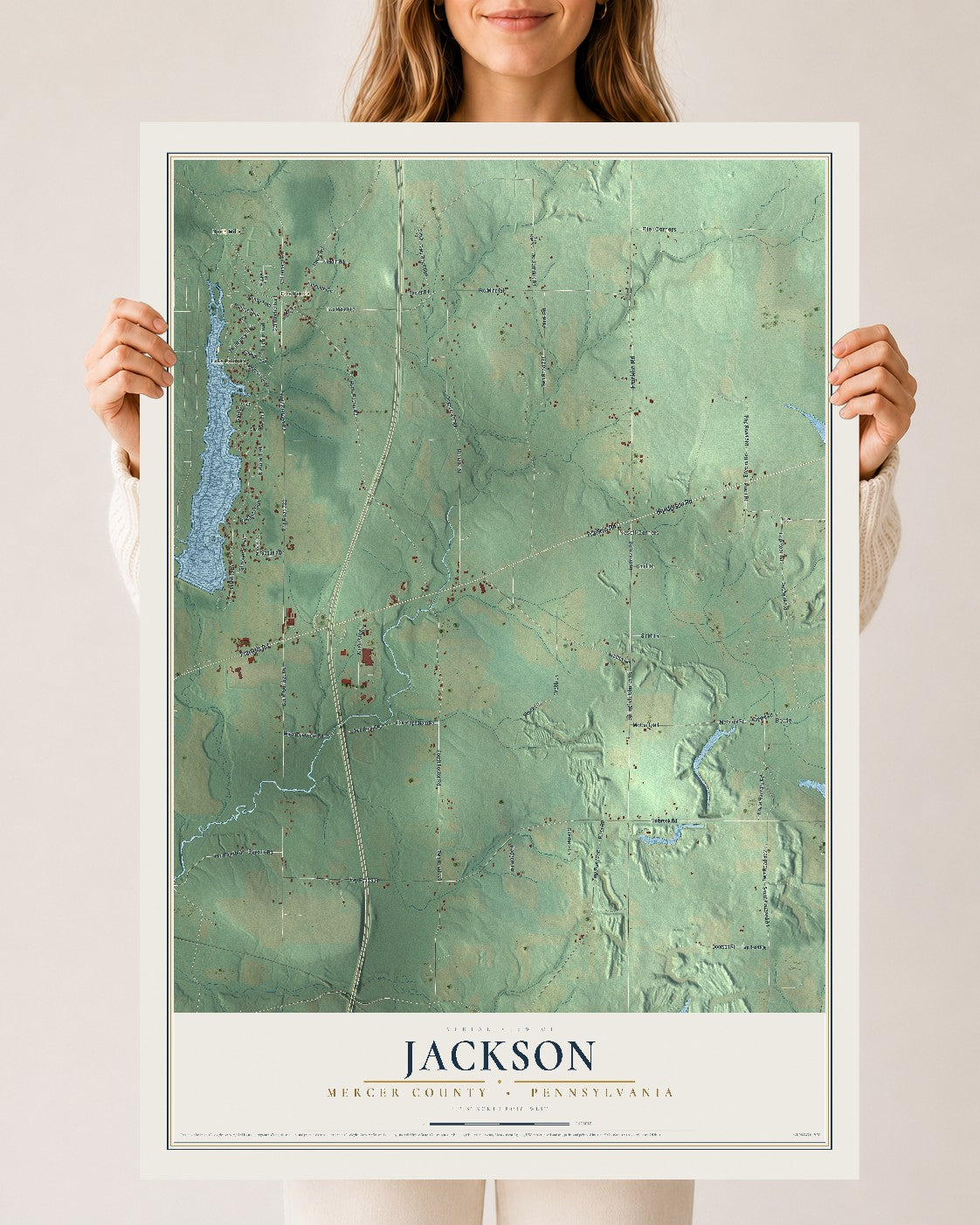 Map of Jackson, Mercer County, Pennsylvania, 24 x 36 inch unframed archival matte print
