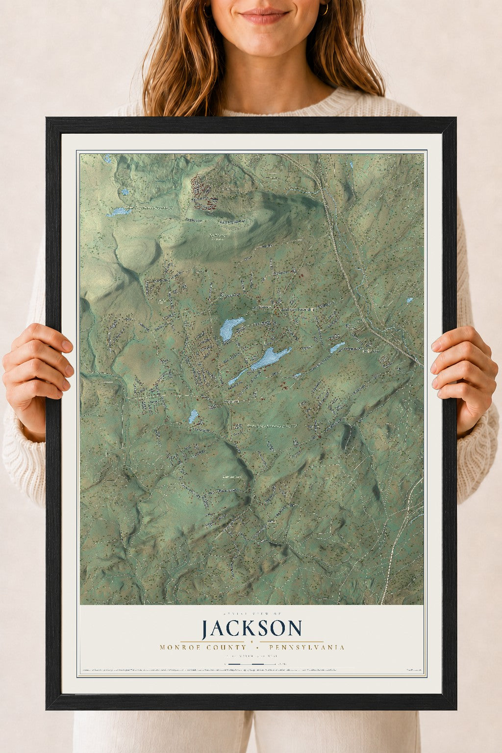 Map of Jackson, Monroe County, Pennsylvania, 18 x 24 inch print in a black wood frame