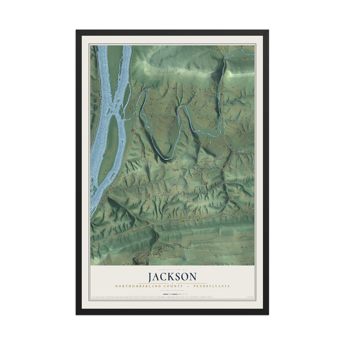 Map of Jackson, Northumberland County, Pennsylvania, 12 x 18 inch print in a black wood frame