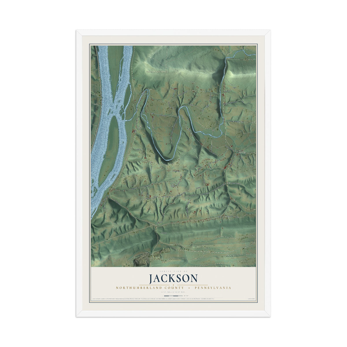 Map of Jackson, Northumberland County, Pennsylvania, 12 x 18 inch print in a white wood frame